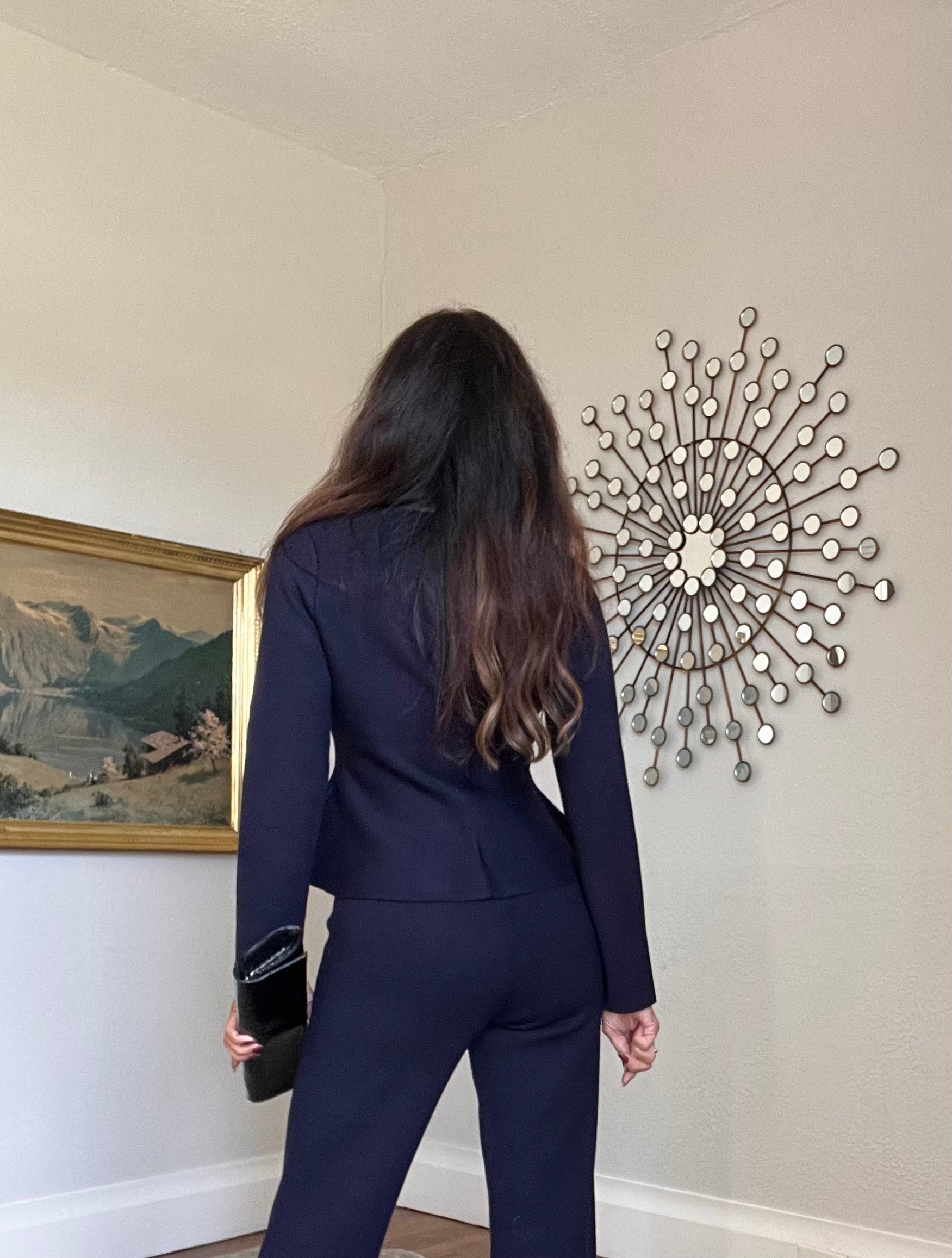Liberty Navy Knit Peplum Long Sleeve Button Down Cardigan with Silver Buttons