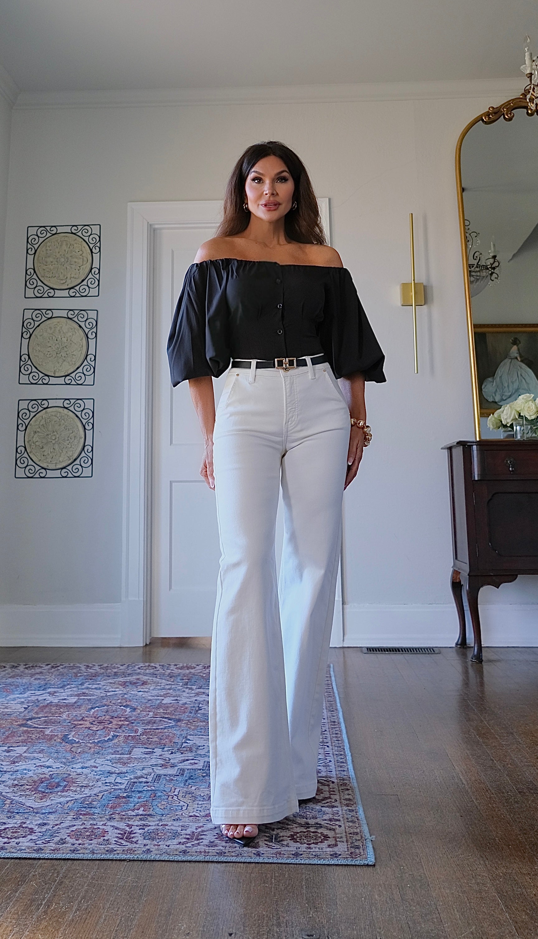 Aaliyah black off shoulder puff sleeve blouse