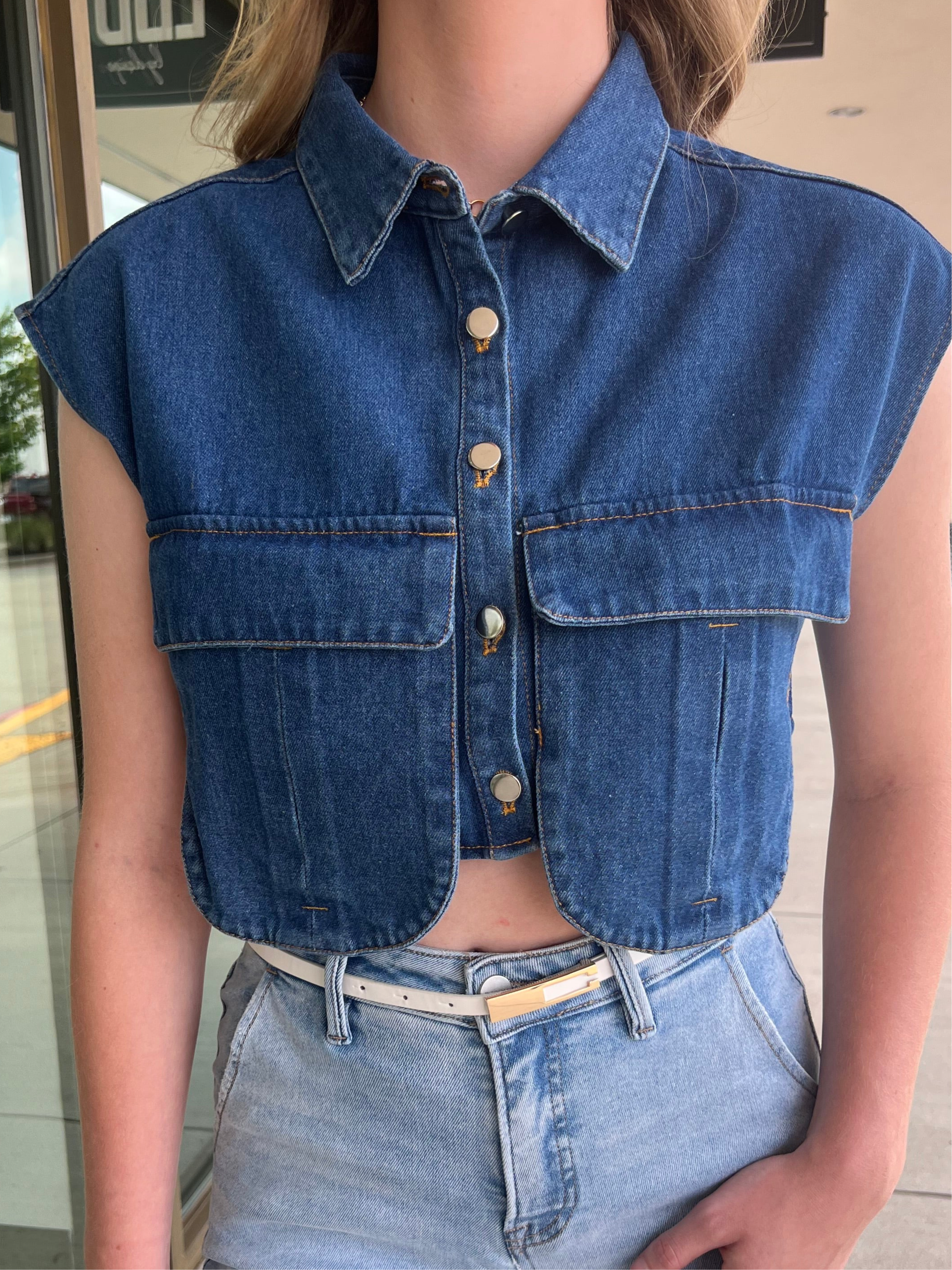 Lonni Dark Denim Cropped Vest