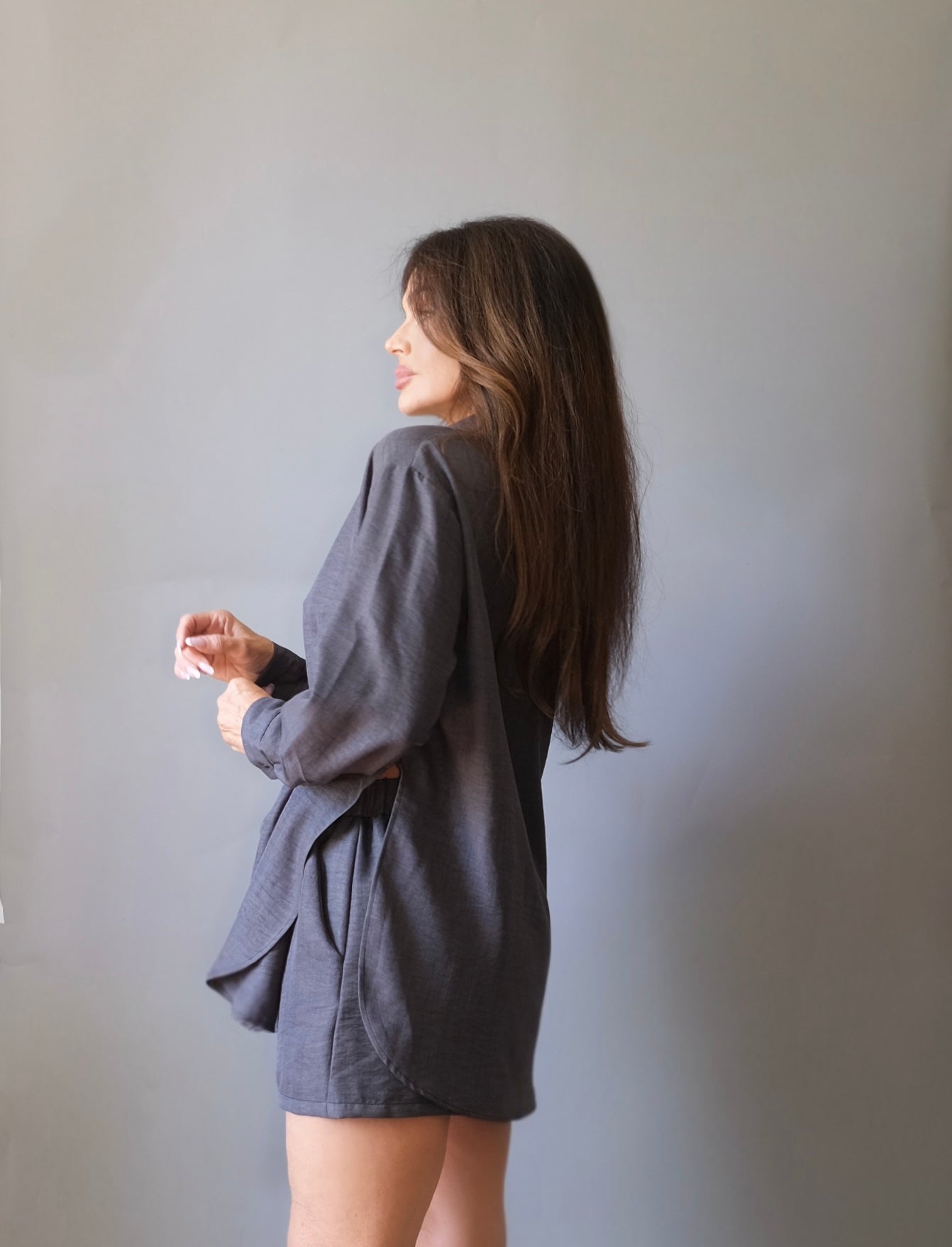 Carolina black linen long sleeve button up
