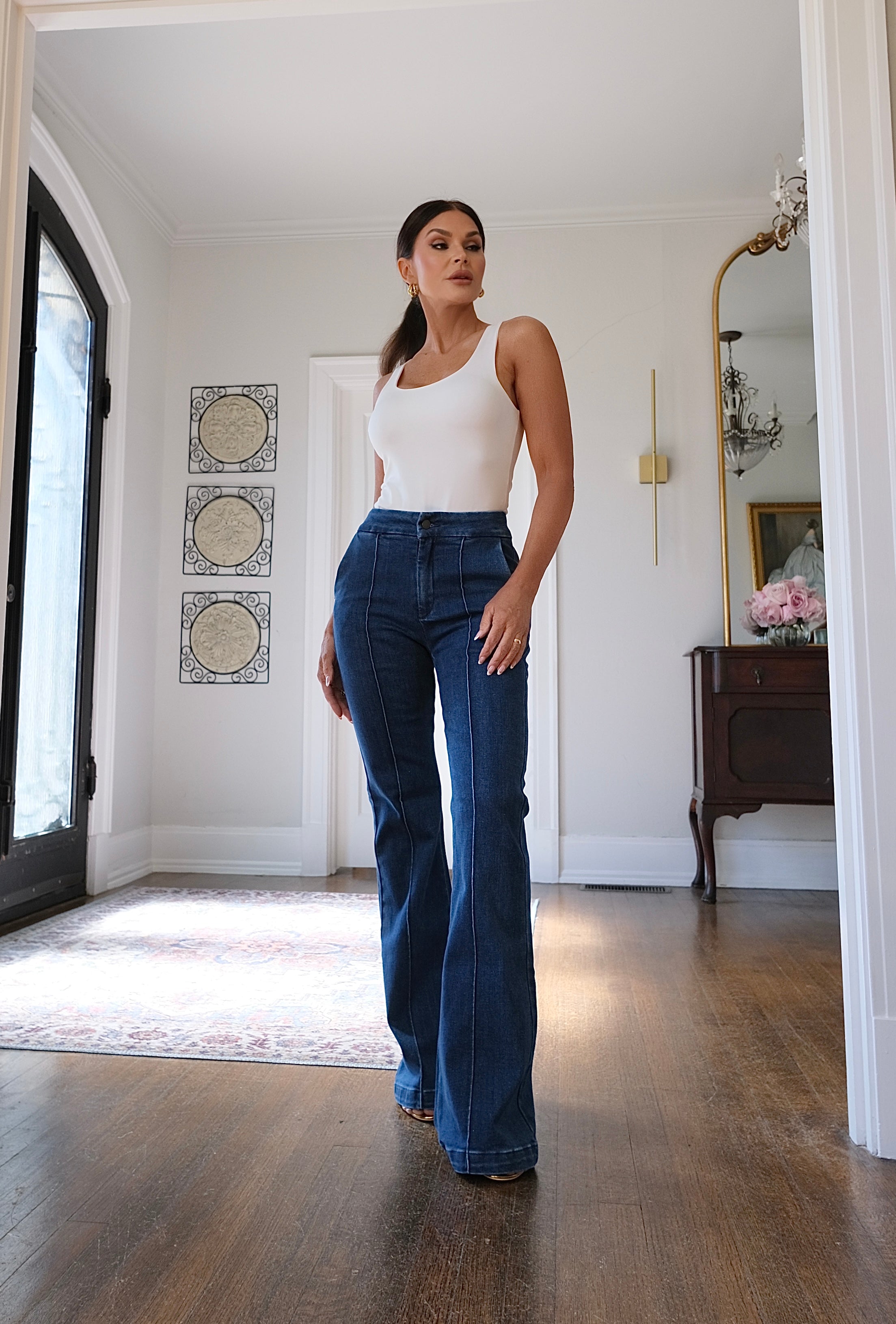 Ginny dark wash front seam trousser jean