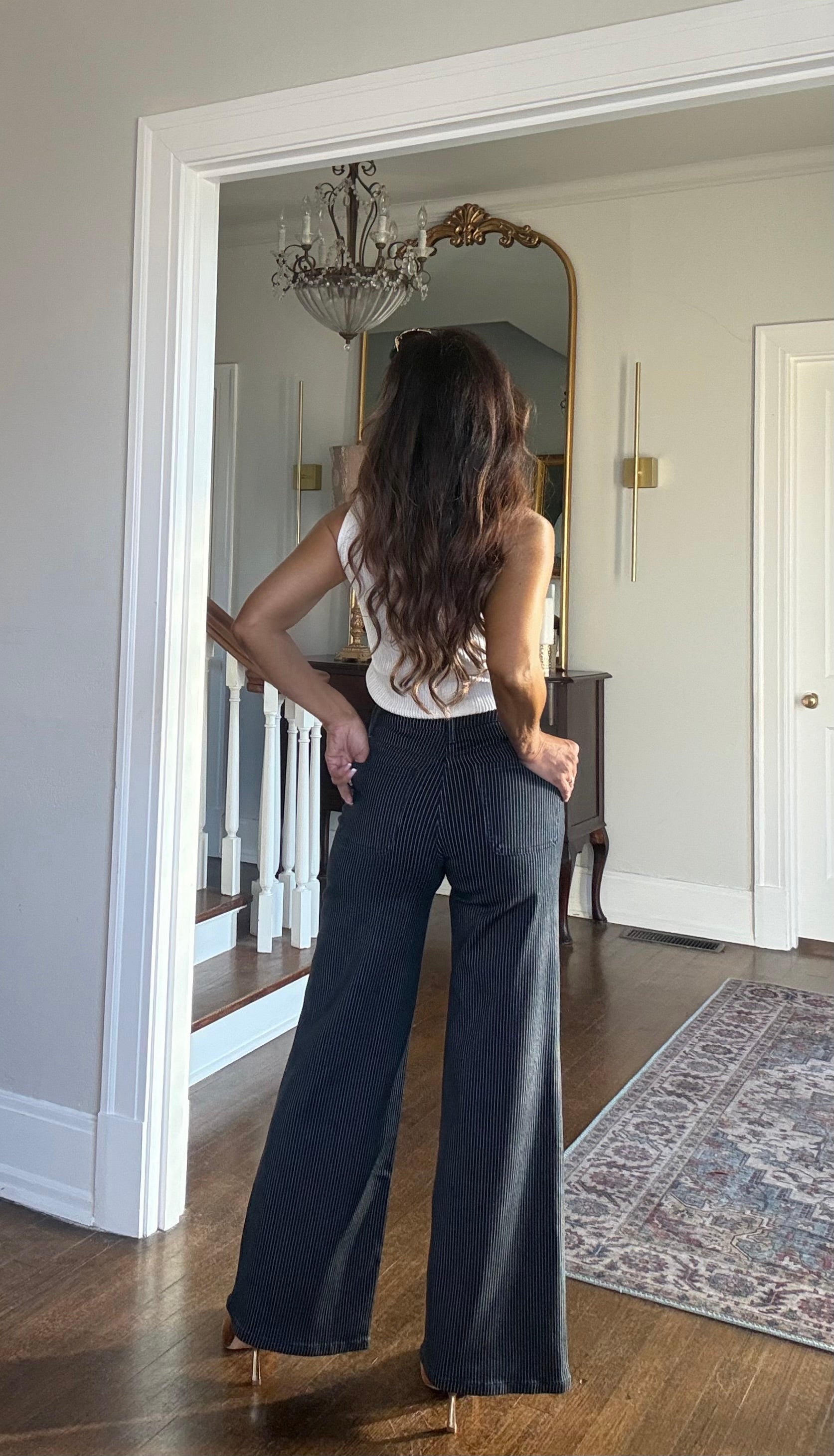 Sammy Dark Wash Stripe Wide Leg Jeans