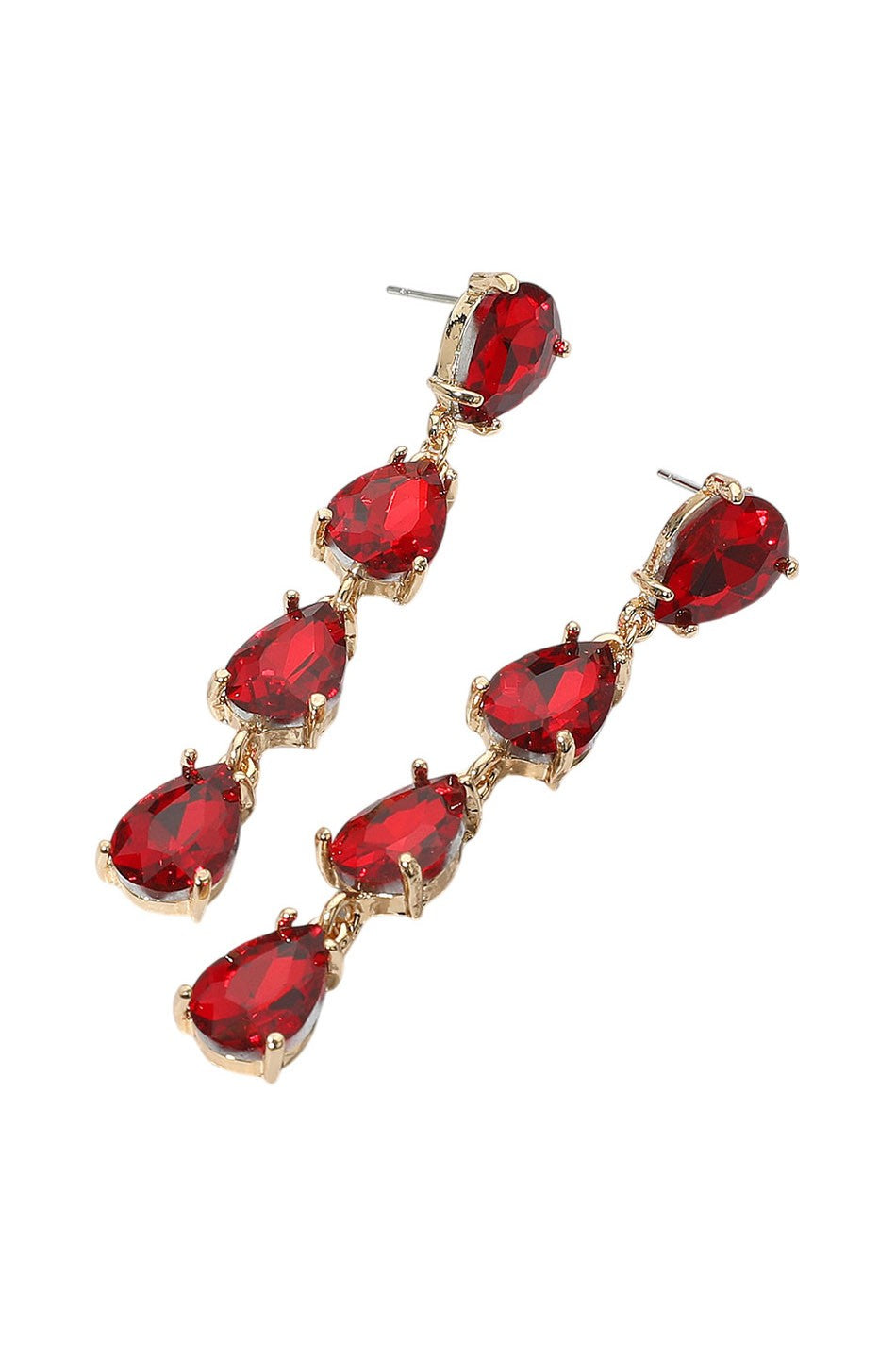 Red Teardrop Stone Link Dangle Earrings