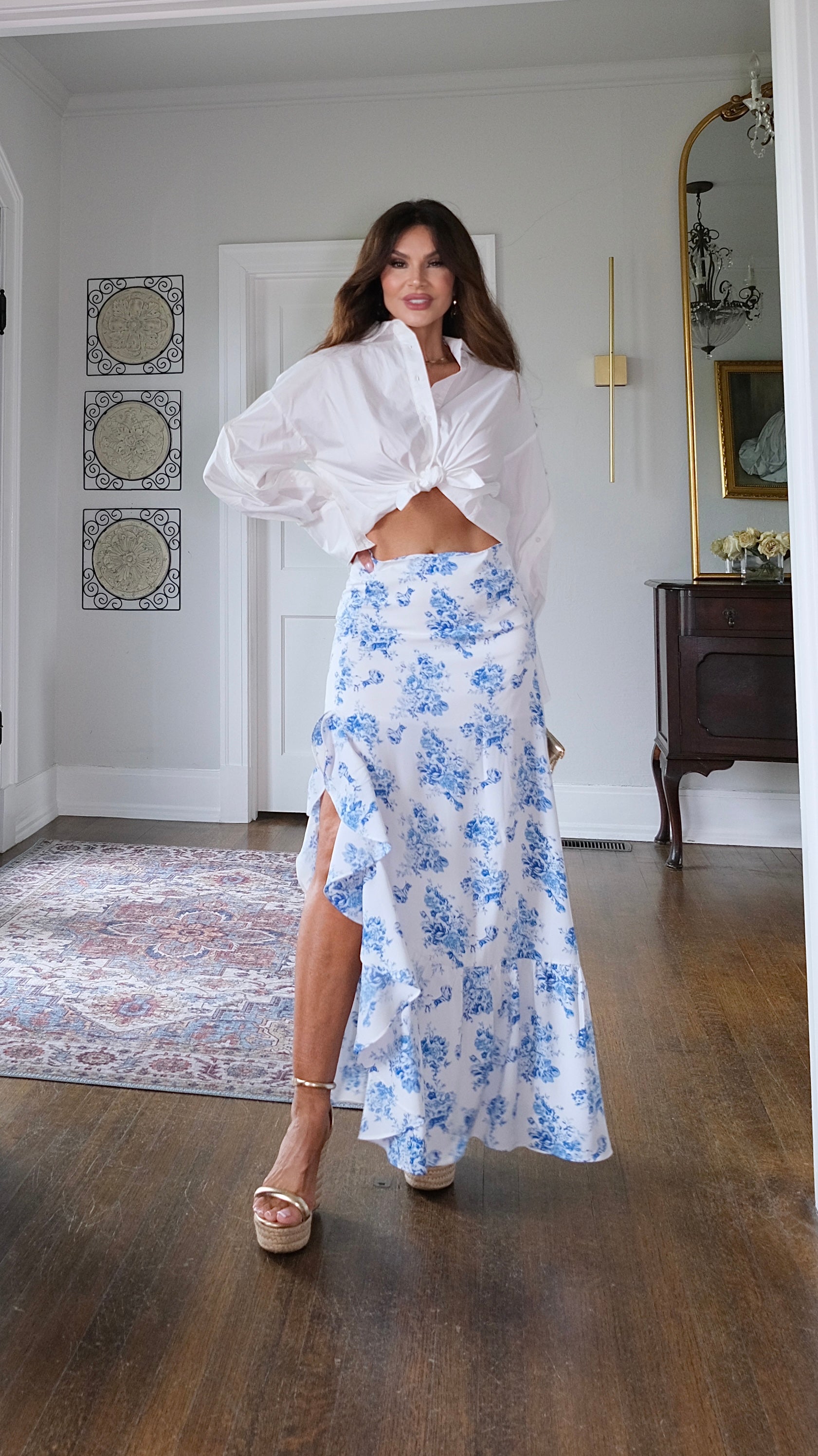 Lisa blue and white floral maxi skirt