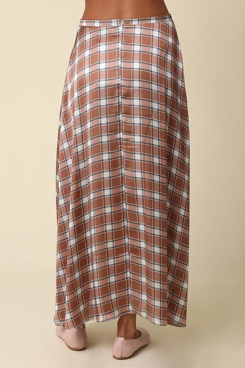 Dallas Plaid Satin Maxi Skirt
