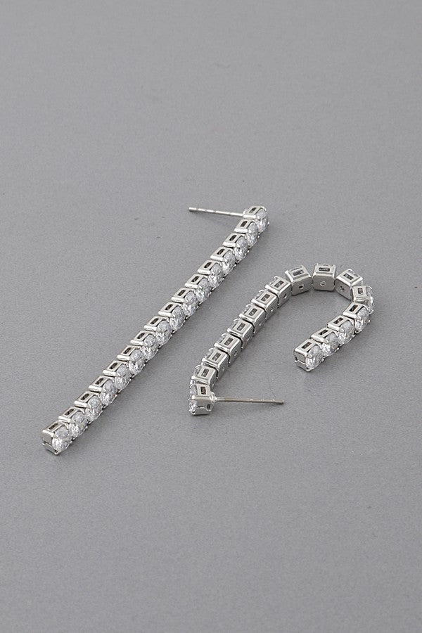 Silver Rhinestone Bar Drop Earrings