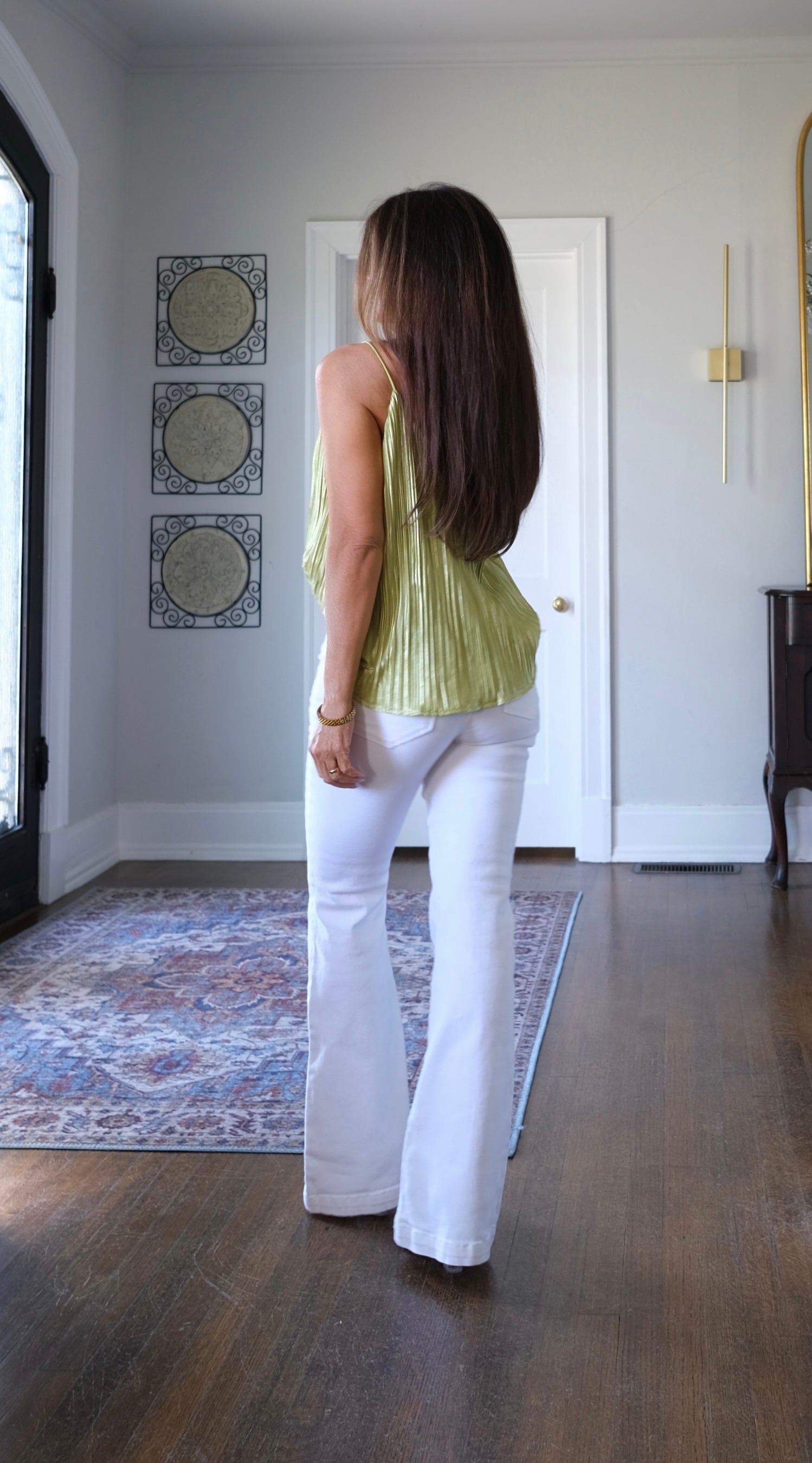 Cami chartreuse metallic plisse tank