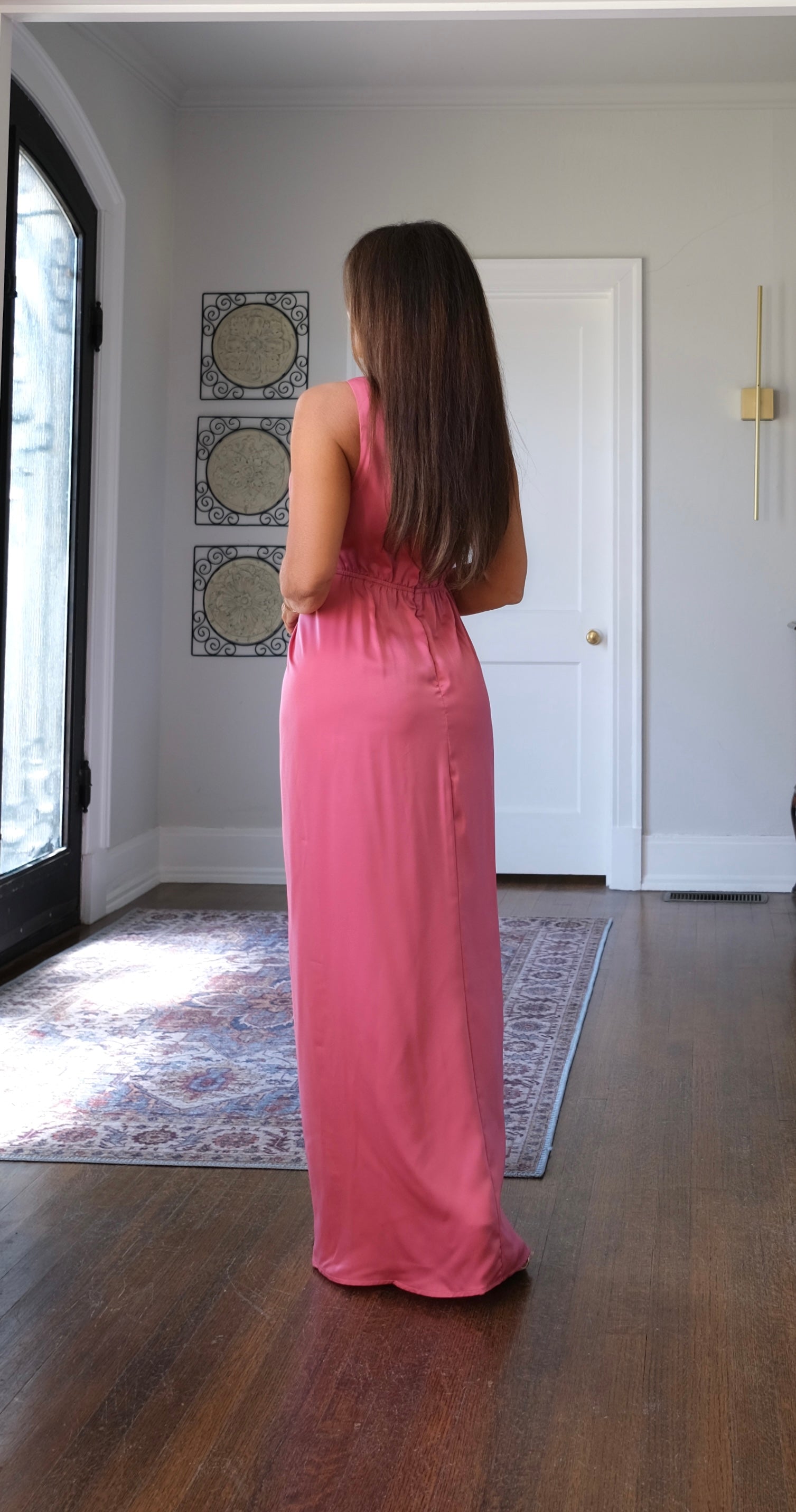 Rebel rose satin knotted v neck maxi dress