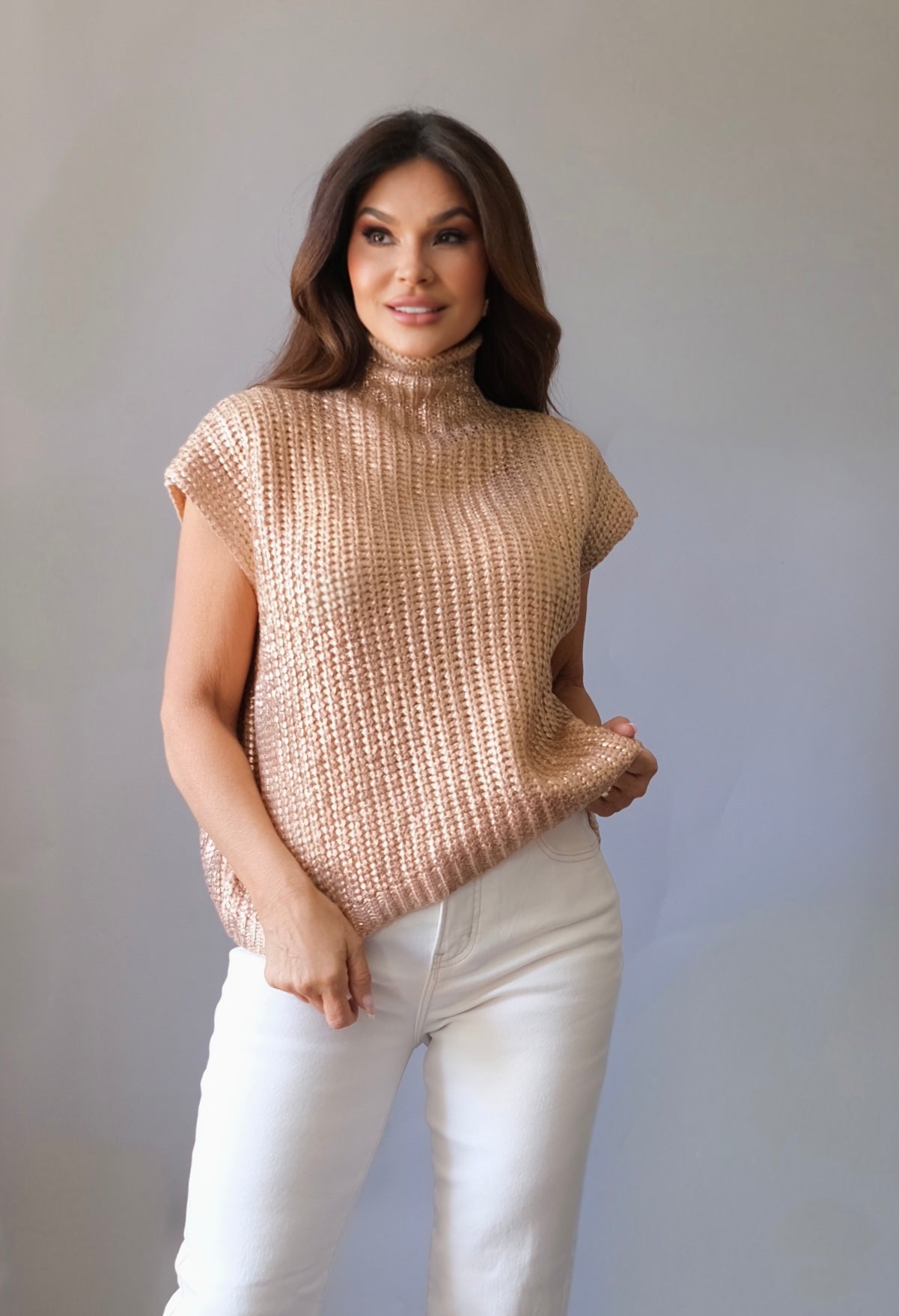 Carter rose gold metallic sleeveless sweater