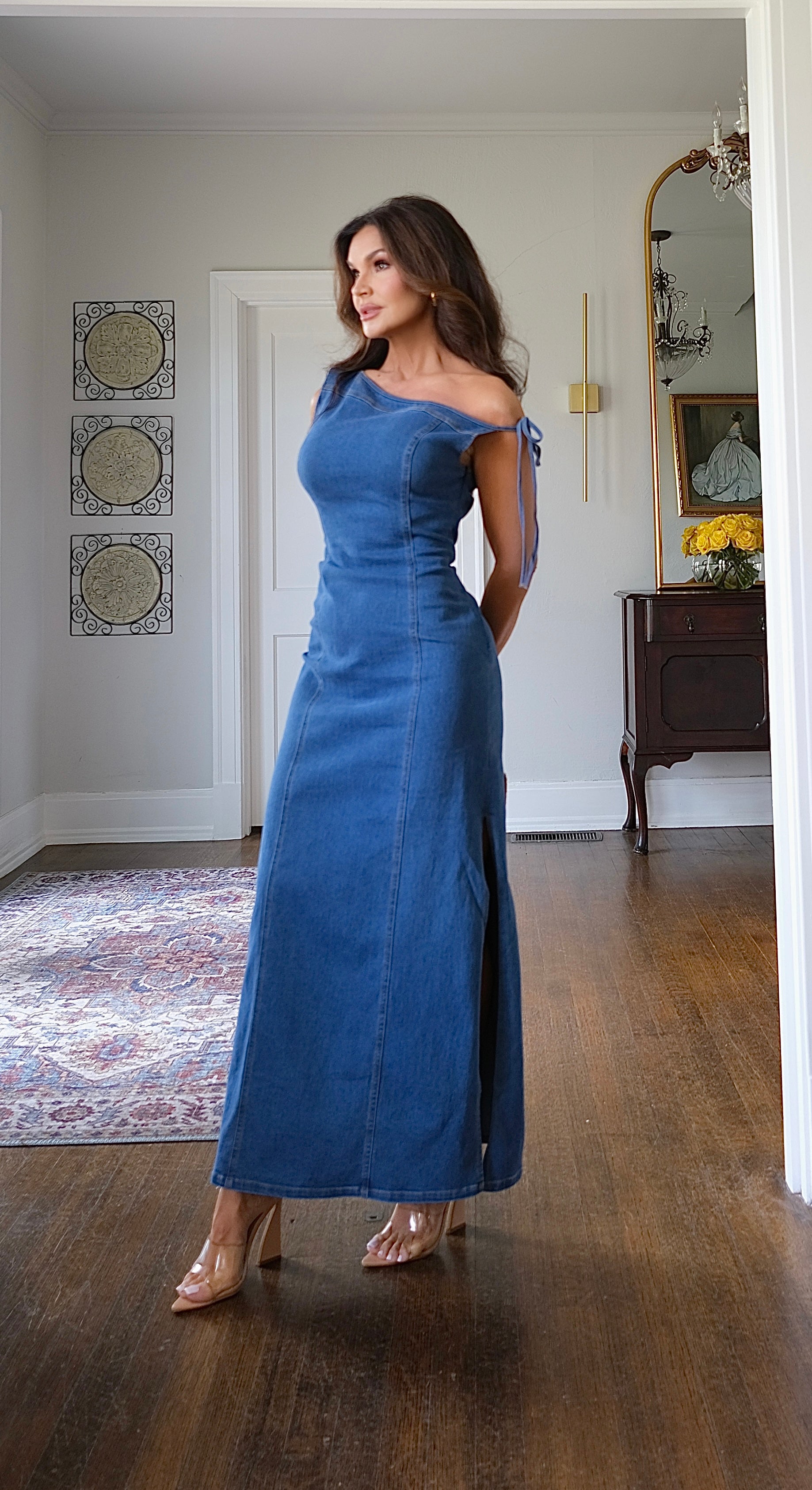 Kimmy medium wash blue jean midi dress