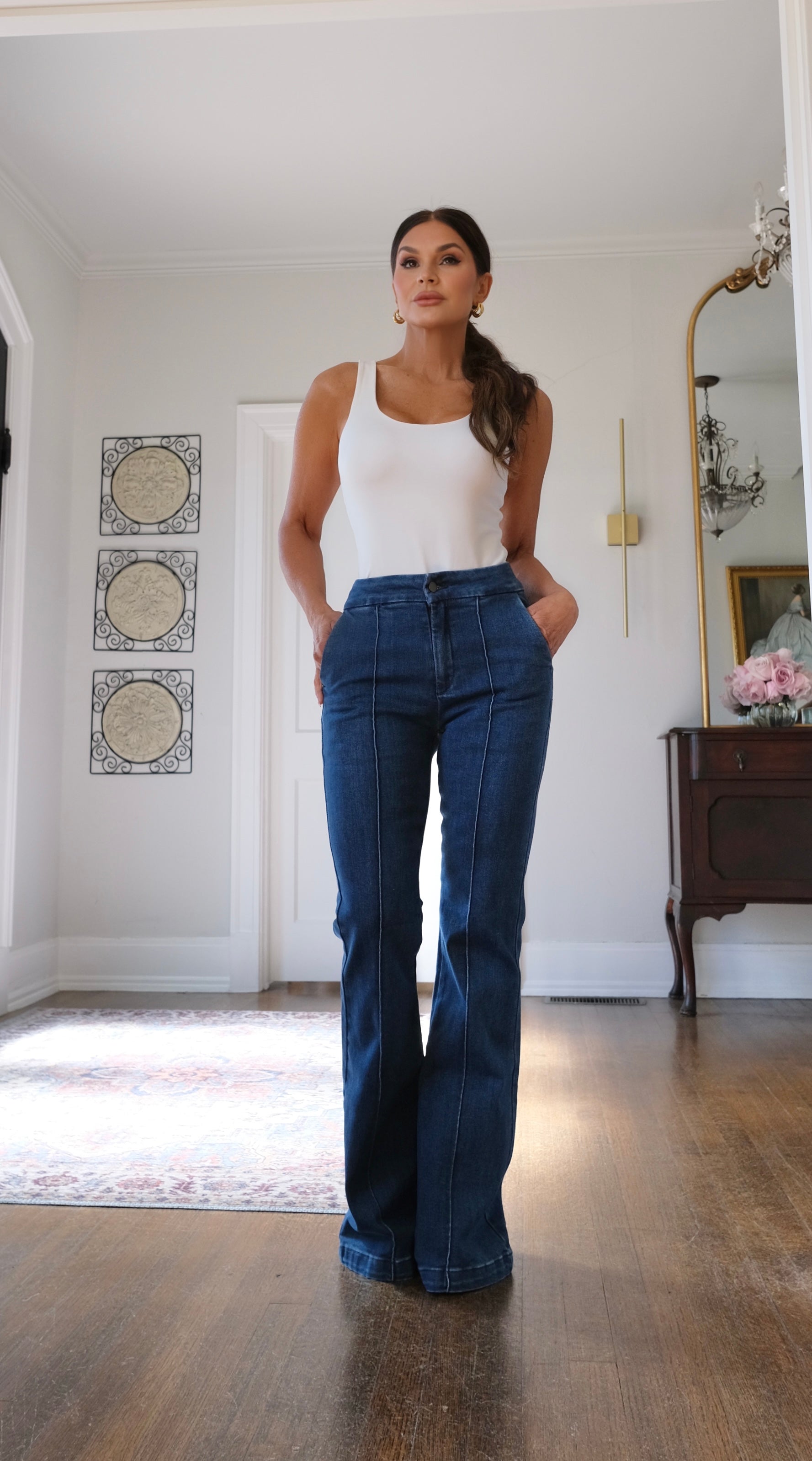 Ginny dark wash front seam trousser jean