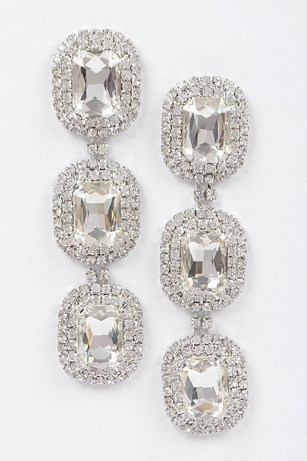 Silver Rhinestone Dangle Earrings