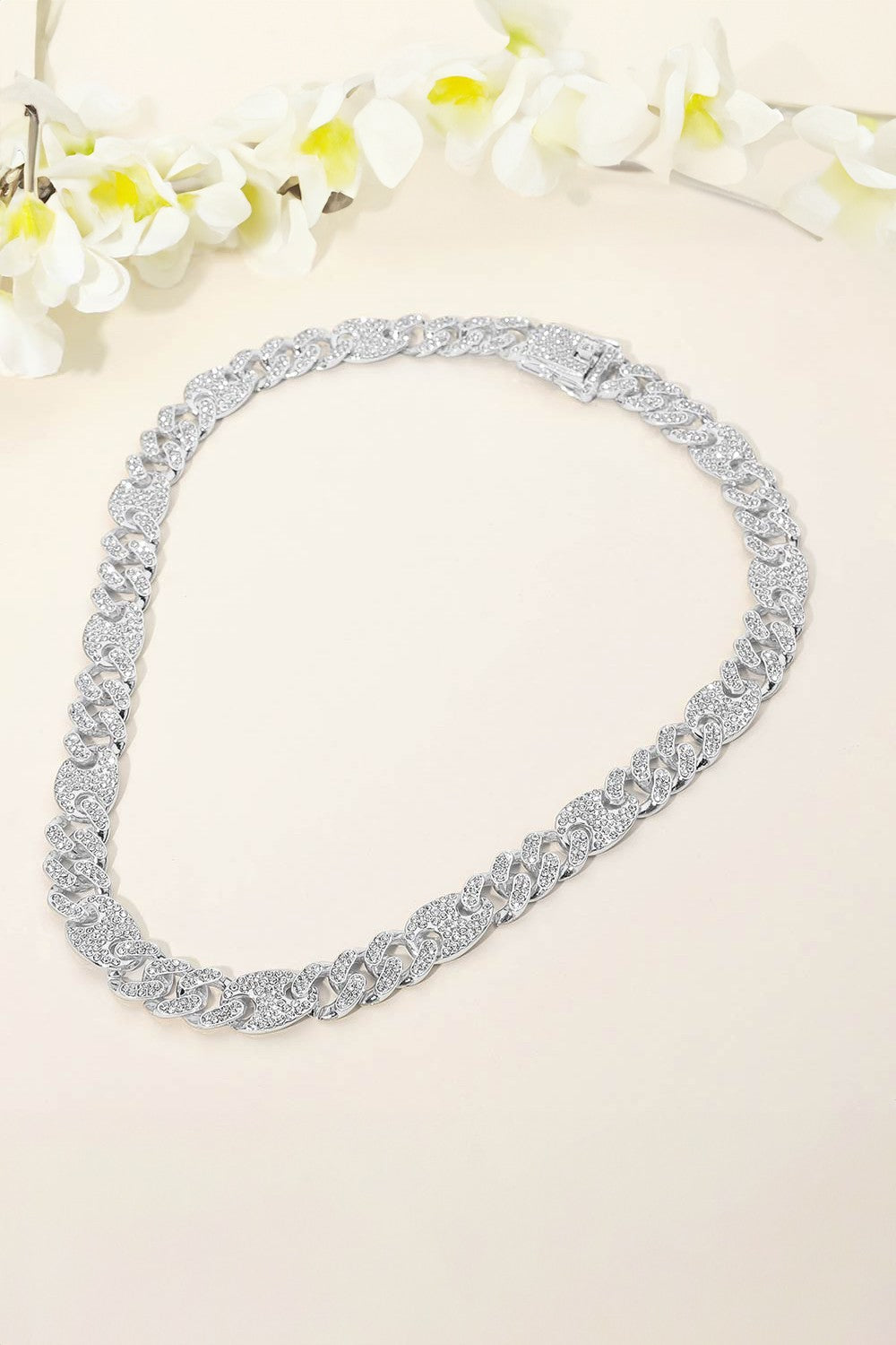 Silver Rhinestone Chain Link Necklace