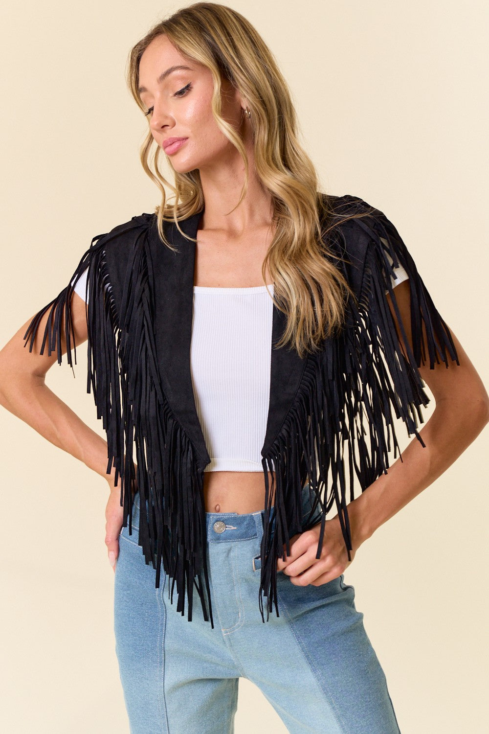 Eliza Black Fringe Suede Collar