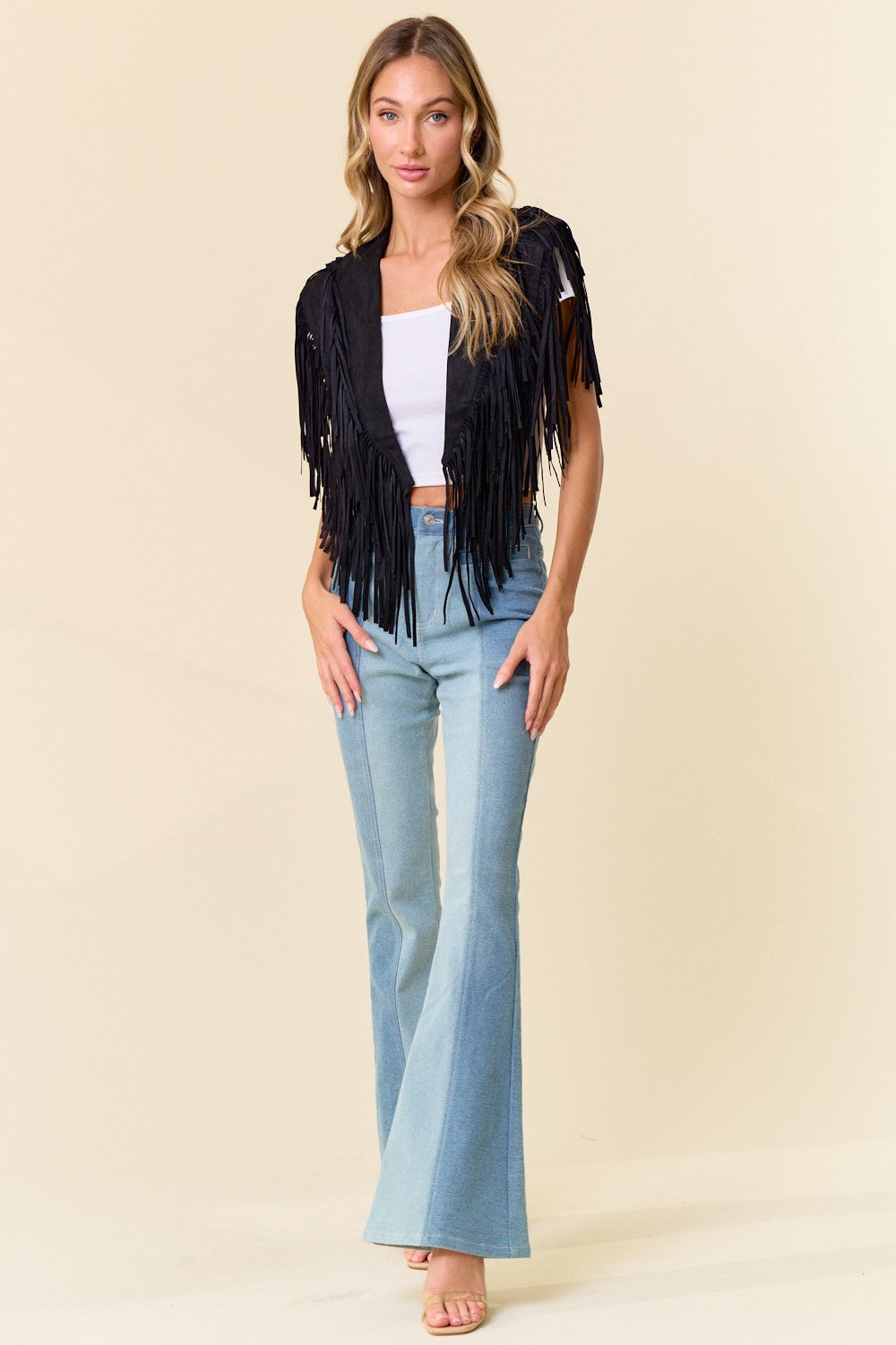 Eliza Black Fringe Suede Collar