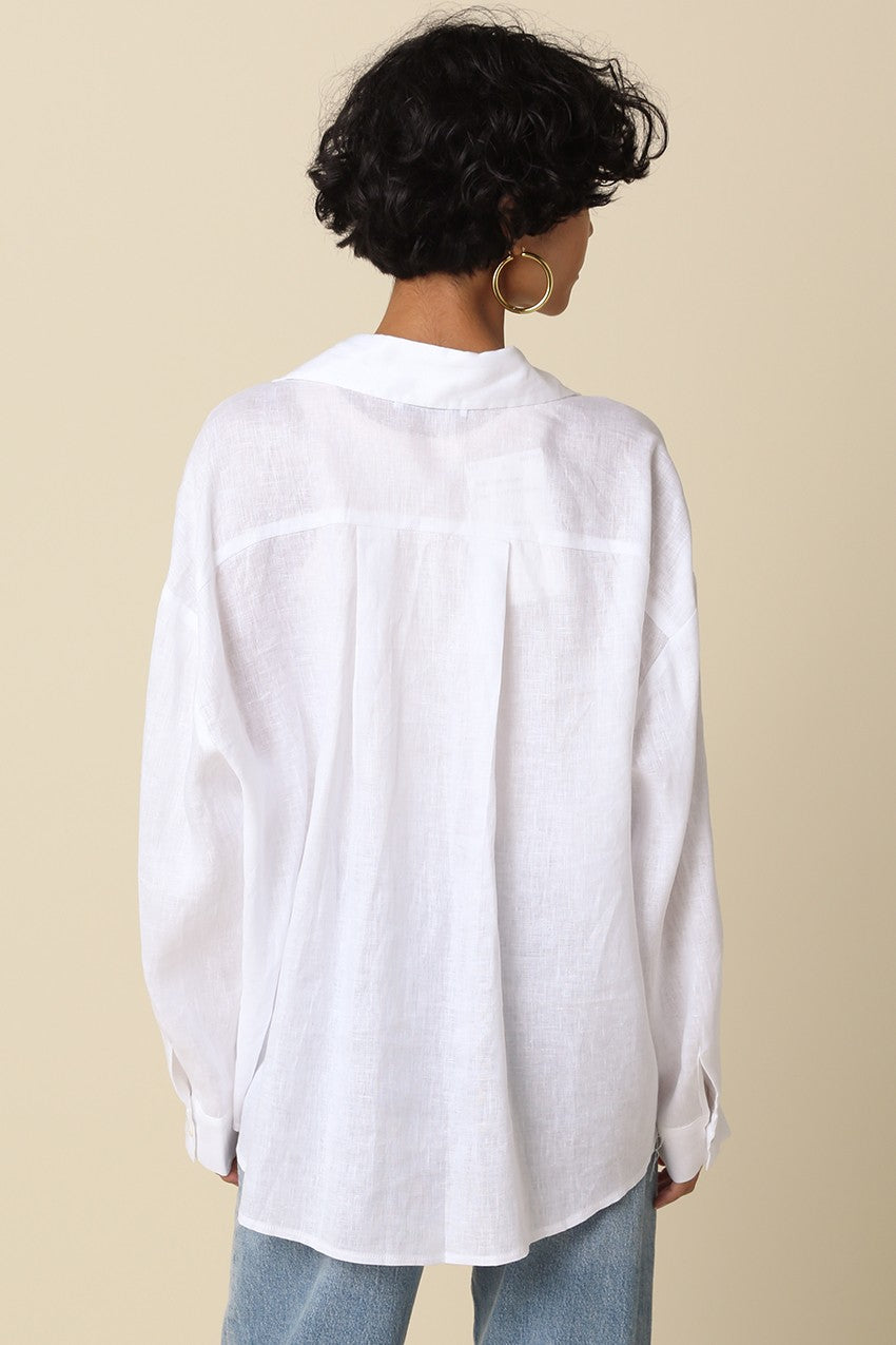Wrenlee White Linen Button Down Top