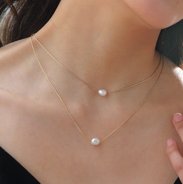 Angie Gold Double Chain Pearl Necklace