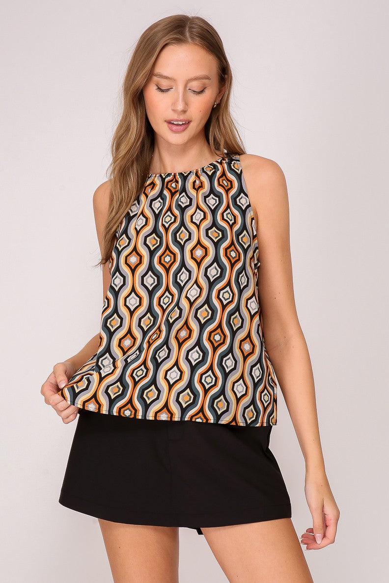 Summer Geo Print High Neck Top