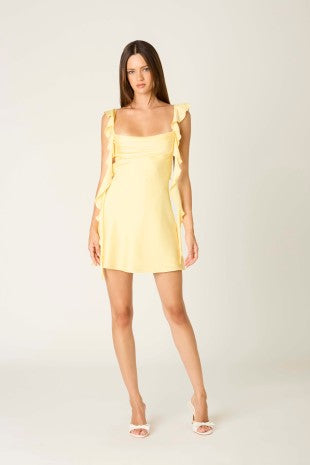 Olivia Bright Yellow Satin Mini Dress With Cowl Back