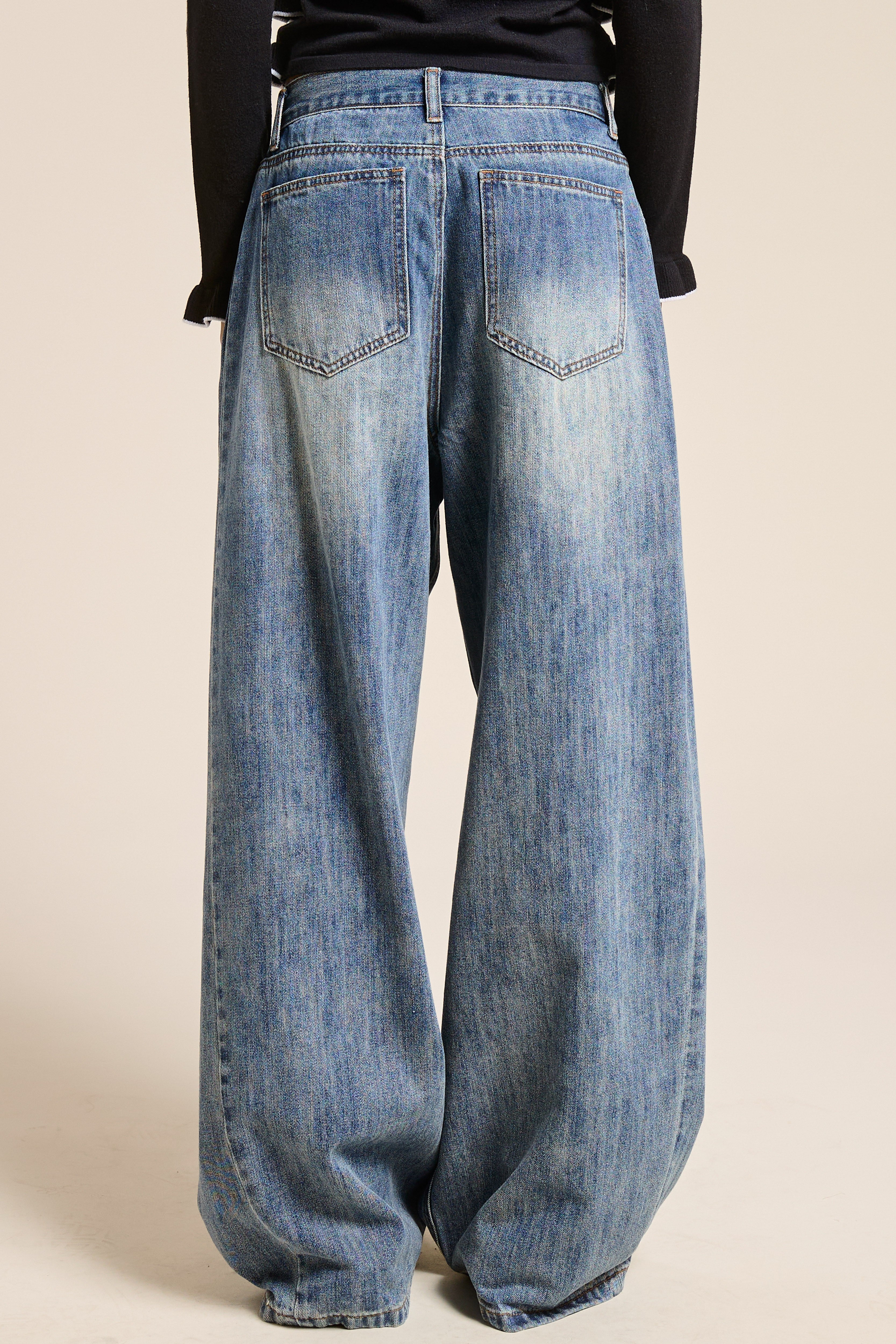 Maisy Smoky Blue Stone Wash Wide Leg Baggy Jeans