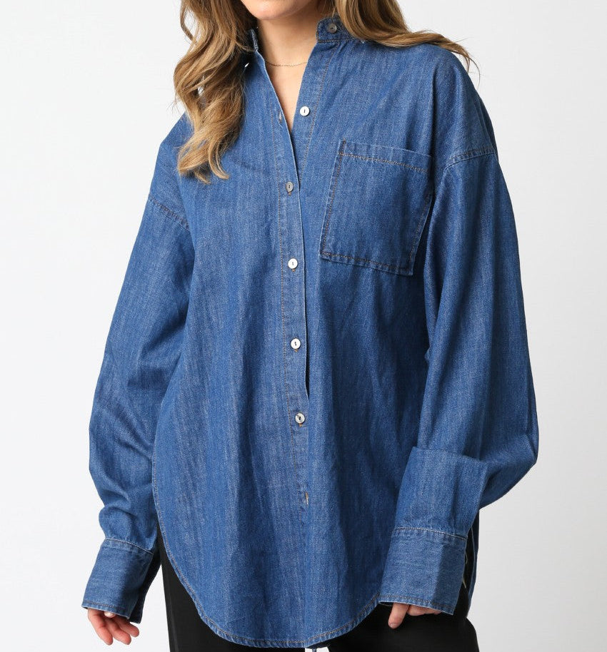 Jenny Denim Long Sleeve Button Up Top