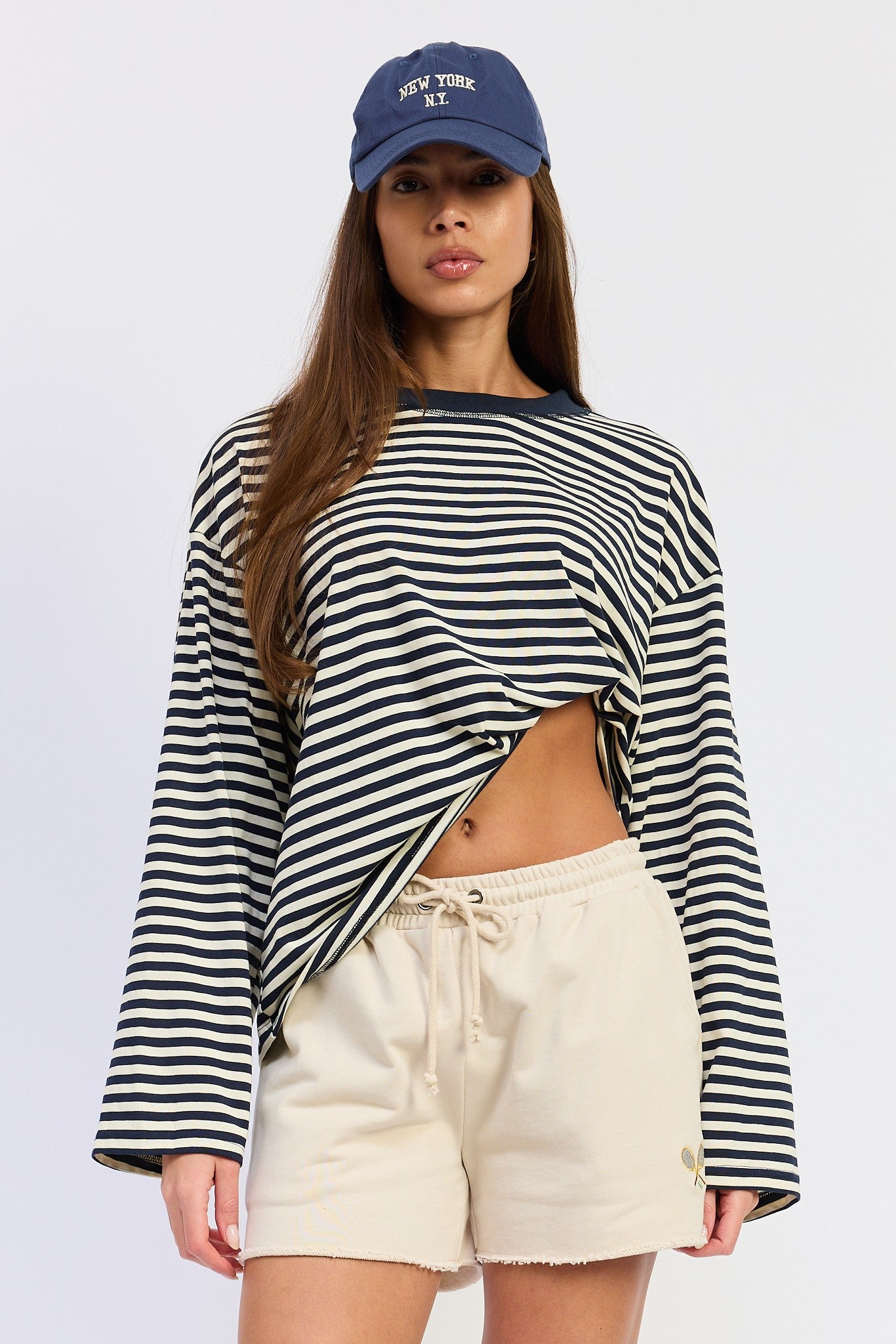 Payton navy striped oversized sweater top