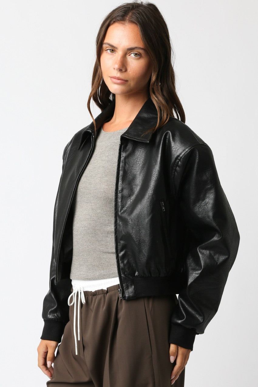 Bria Black Vegan Leather Cropped Jacket
