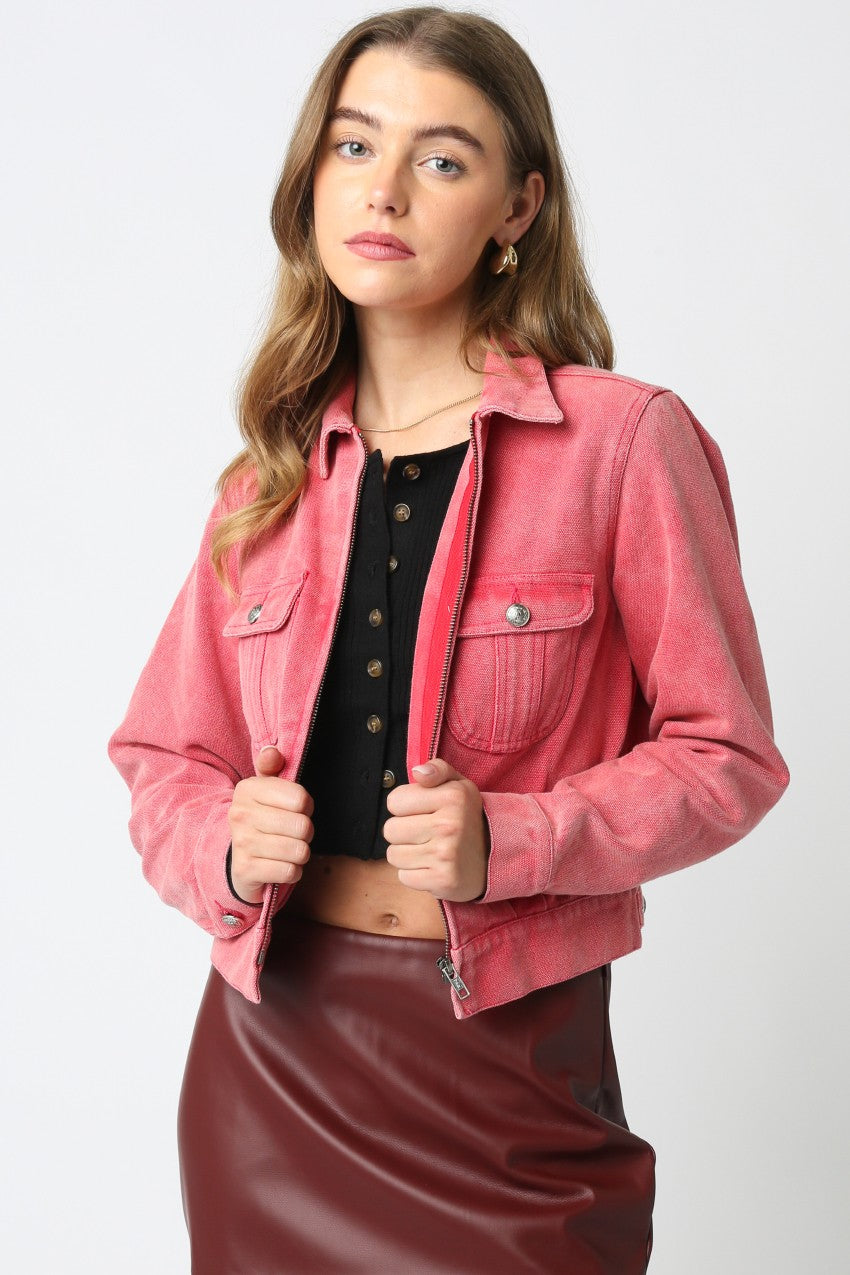 Andi red denim button down jacket