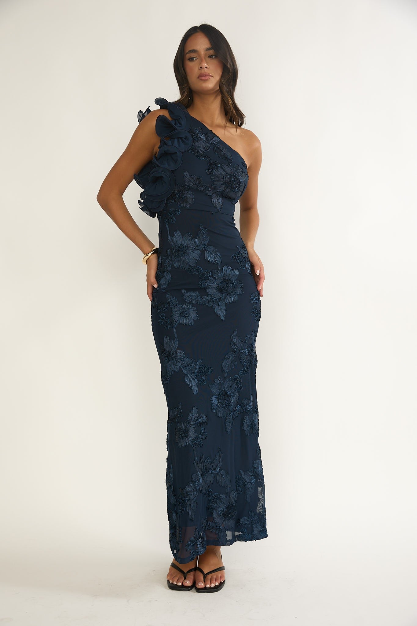 Maisy Navy One Shoulder Floral Maxi Dress
