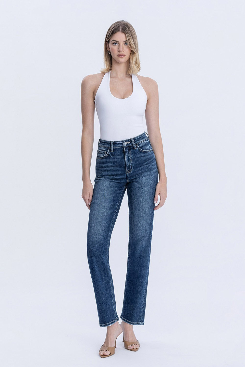 Raya Medium Wash High Rise Straight Leg Jeans
