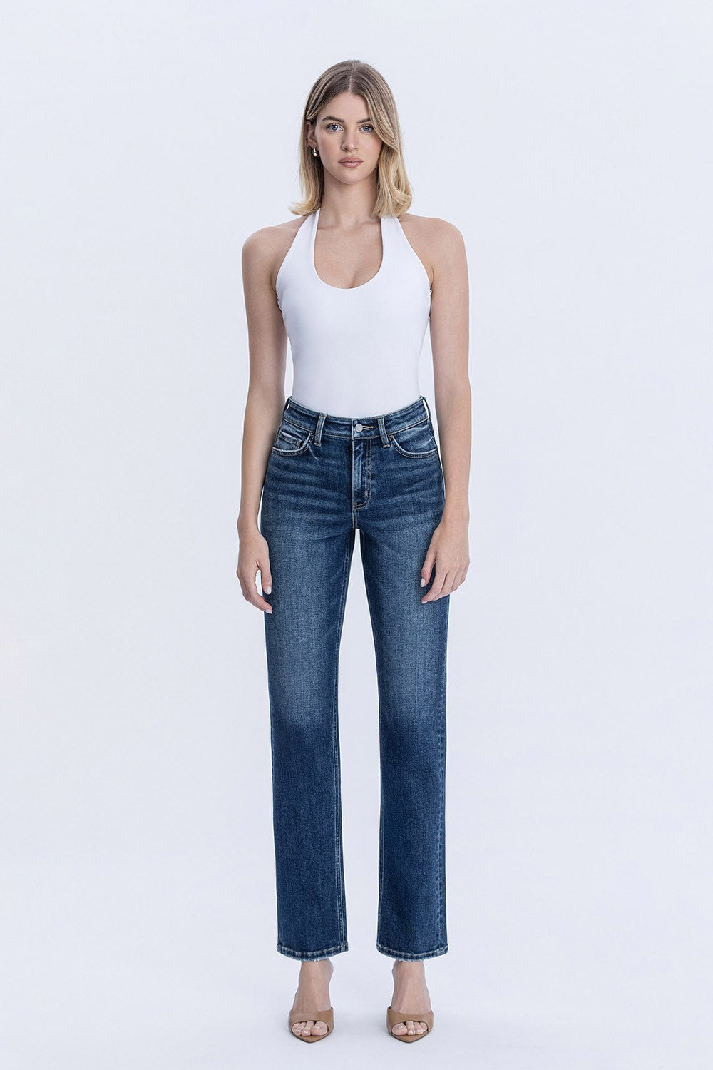 Raya Medium Wash High Rise Straight Leg Jeans