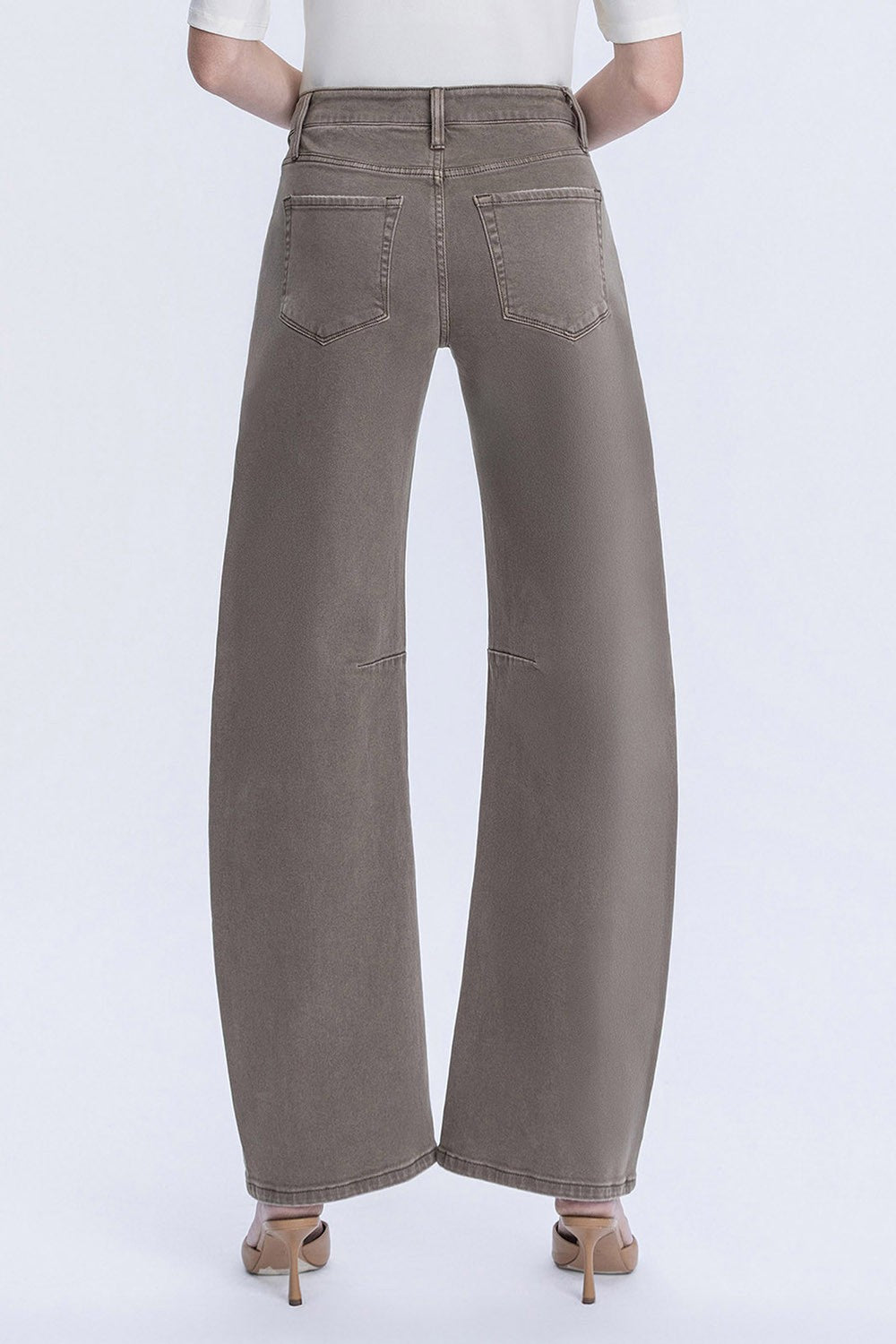 Adeline Ash Brown High Rise Wide Leg Barrel Jeans