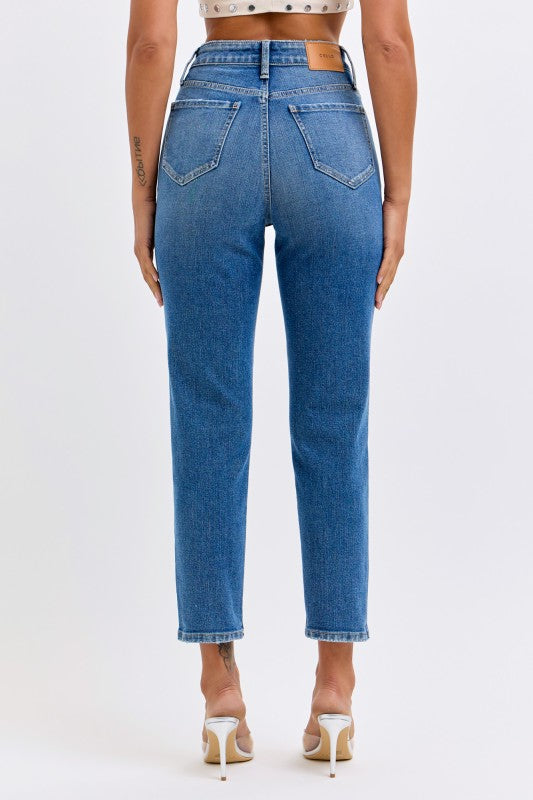 Trish medium wash high rise mom crop