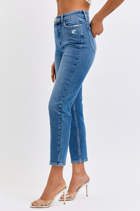Trish medium wash high rise mom crop