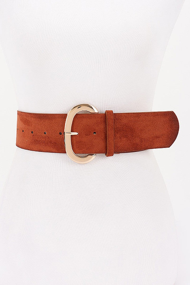 Camel Oval Buckled Wide Belt