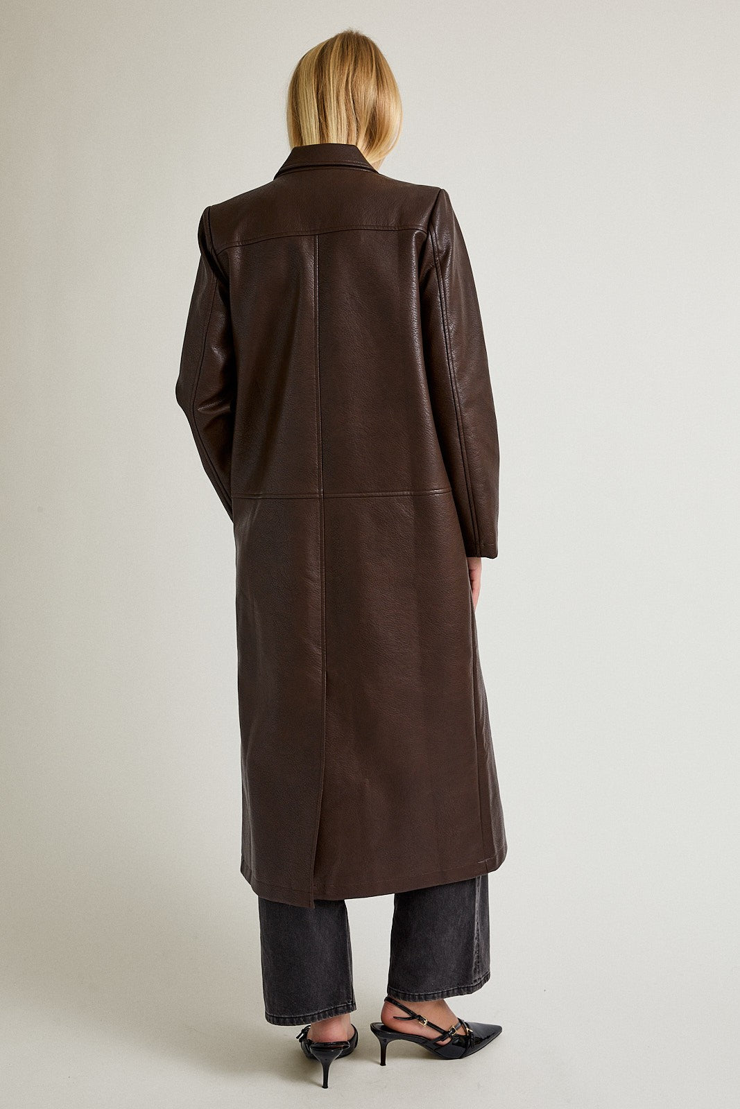 Asher Brown Faux Leather Trench Coat