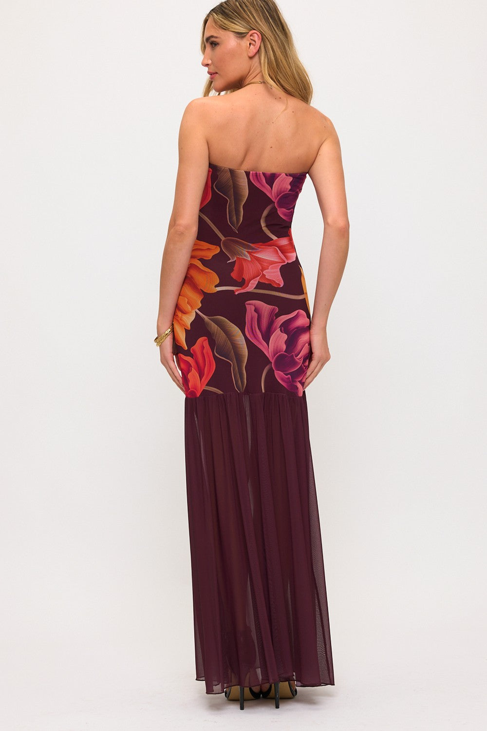 Kailani Plum Floral Mesh Maxi Dress