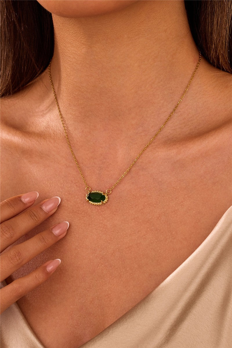 Emerald Oval Gemstone Charm Pendant Necklace