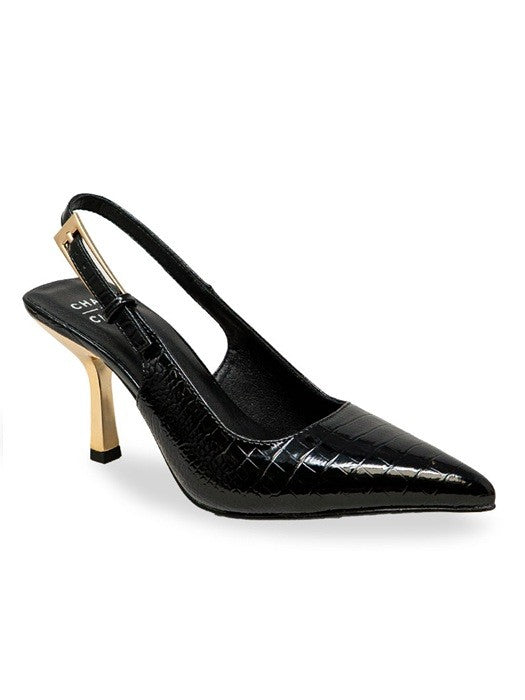 Casey Black Crocodile Slingback Heel