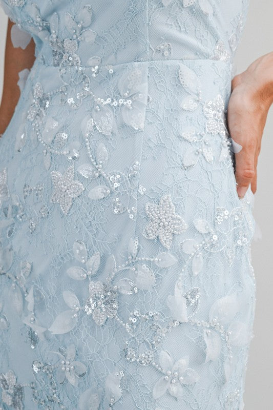 Claire Powder Blue Sequin Embellished Midi Dress