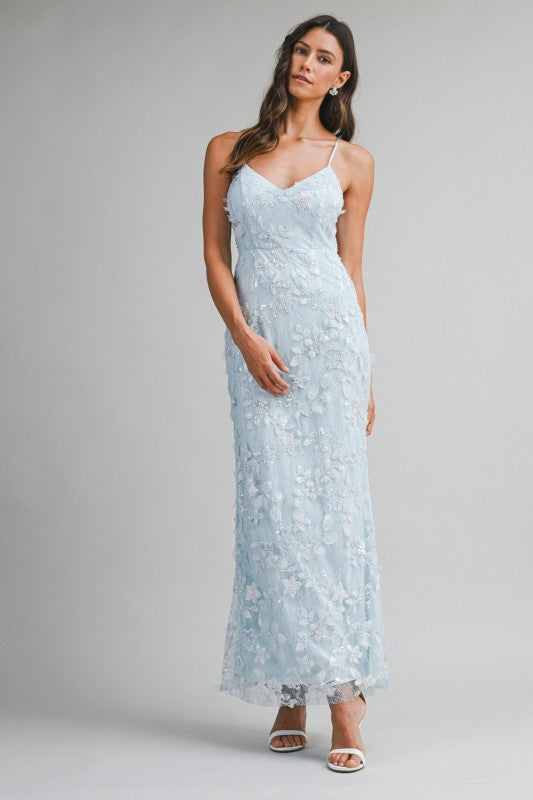 Claire Powder Blue Sequin Embellished Midi Dress