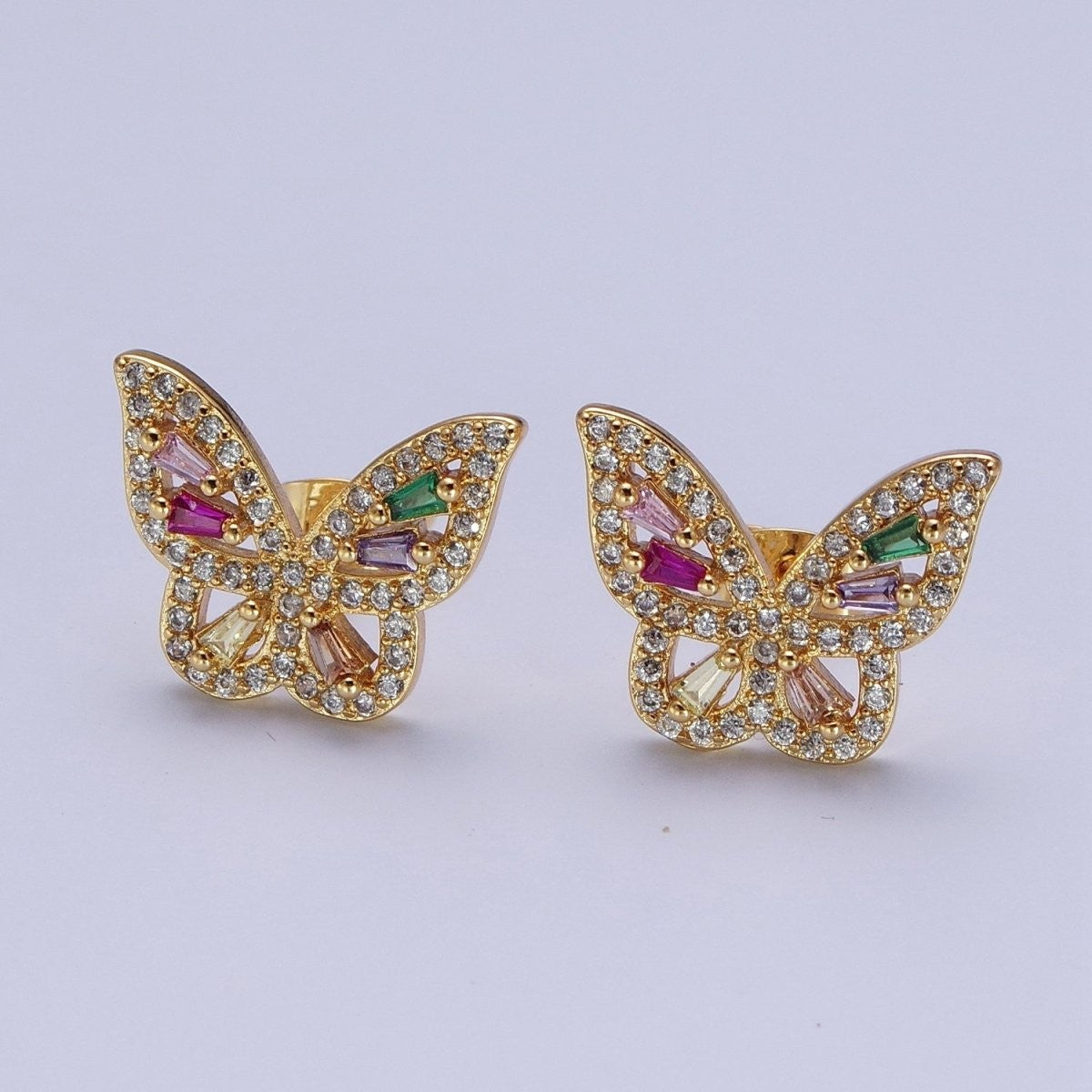 Rhinestone Rainbow Butterfly Stud Earrings