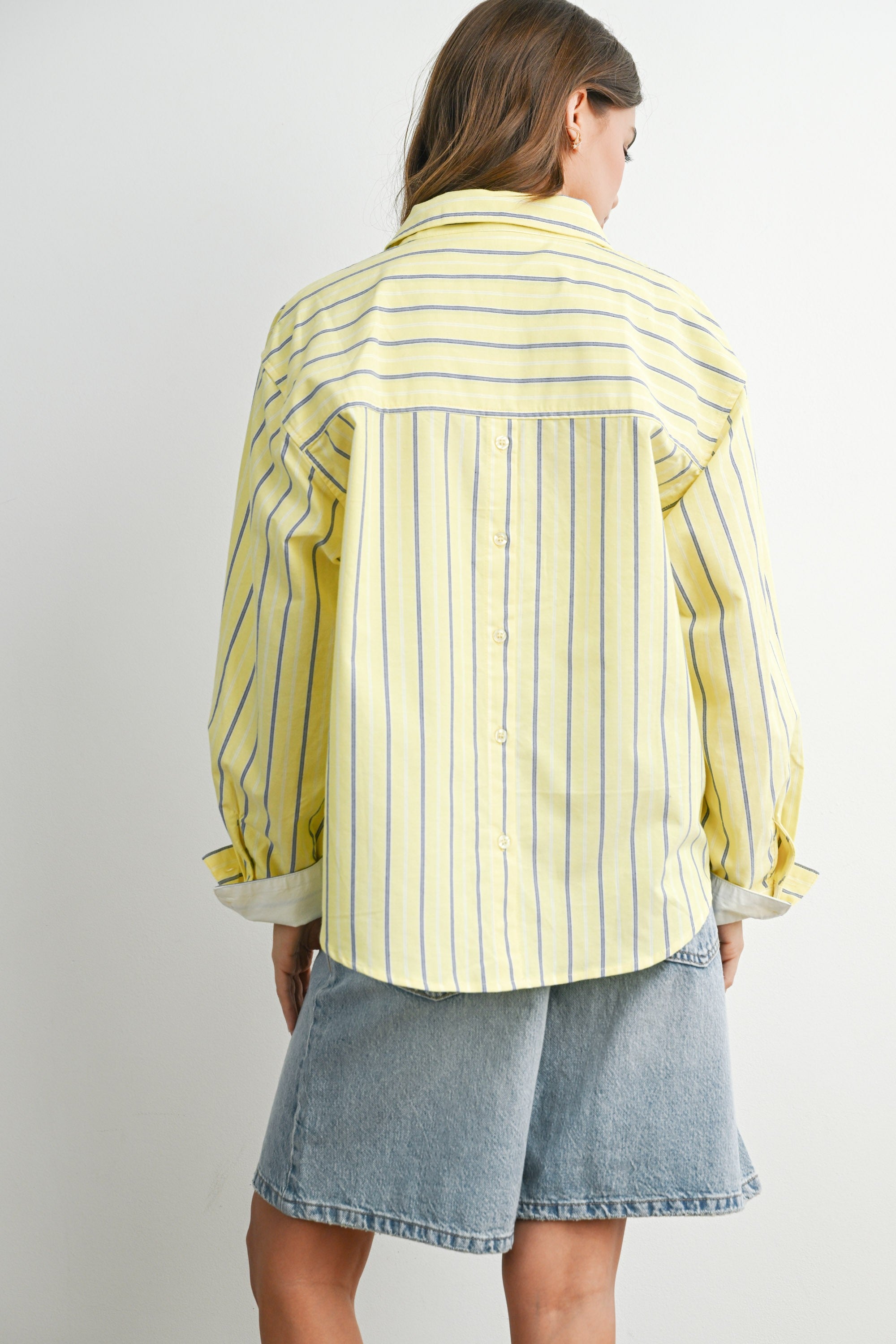 Taylor yellow striped button up top