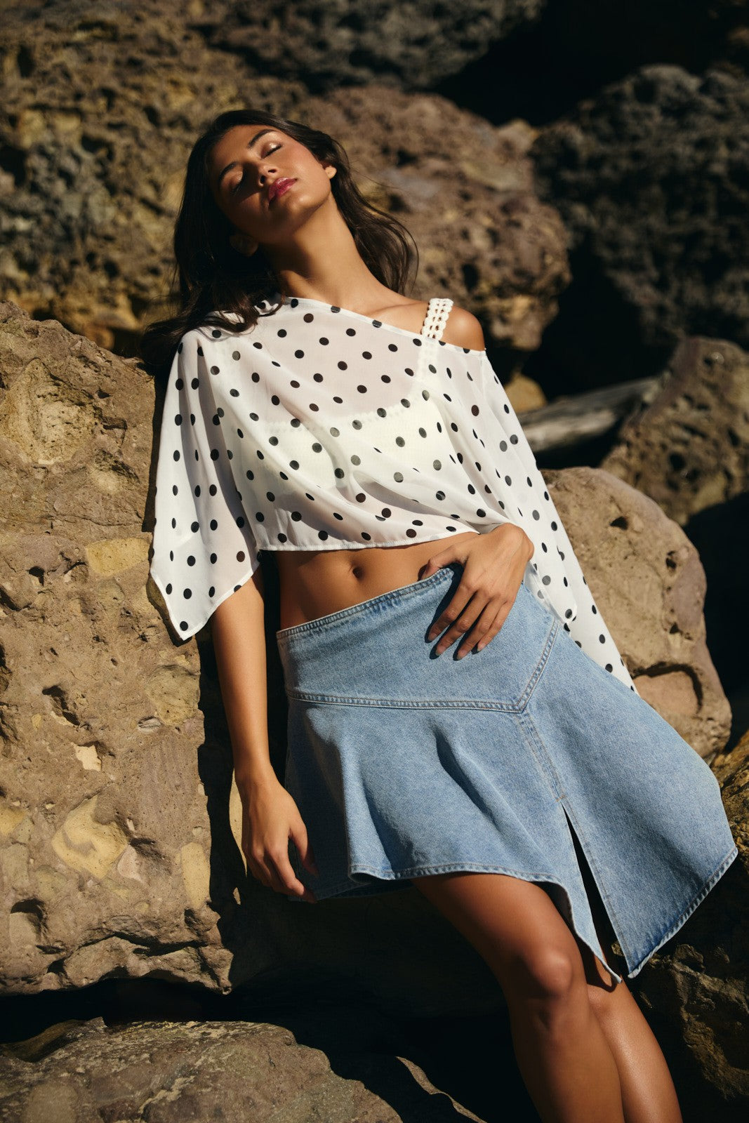 Moxie chiffon polka dot poncho