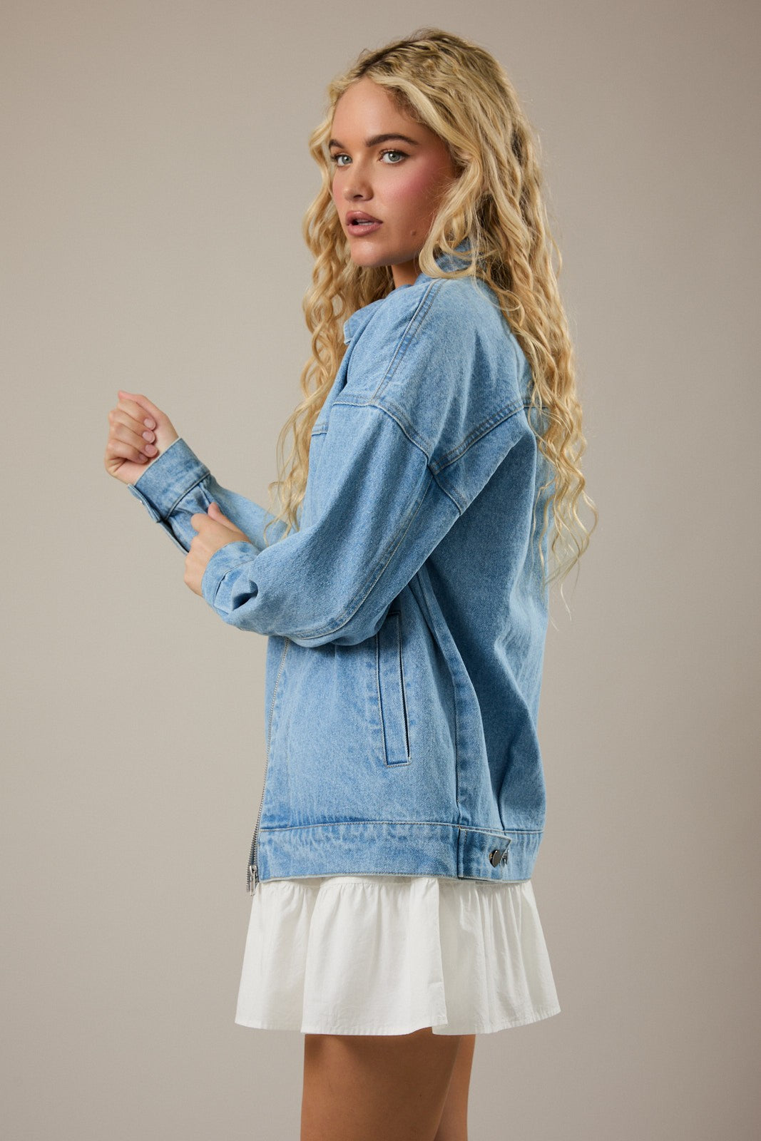 Morgan collared oversized denim jacket