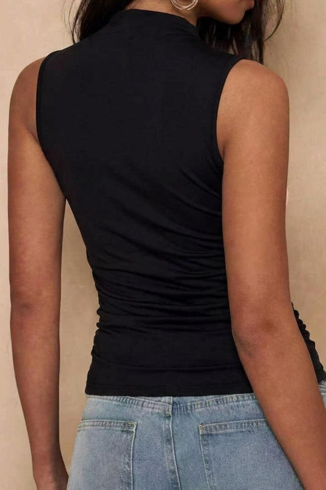 Jade Black Asymmetric Gold Accent Top