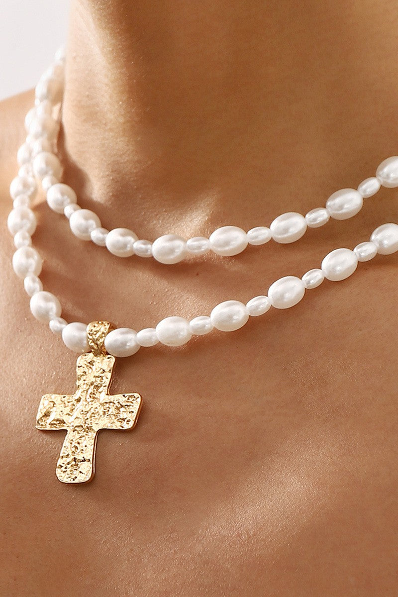 Cross Pendant & Pearl Necklace