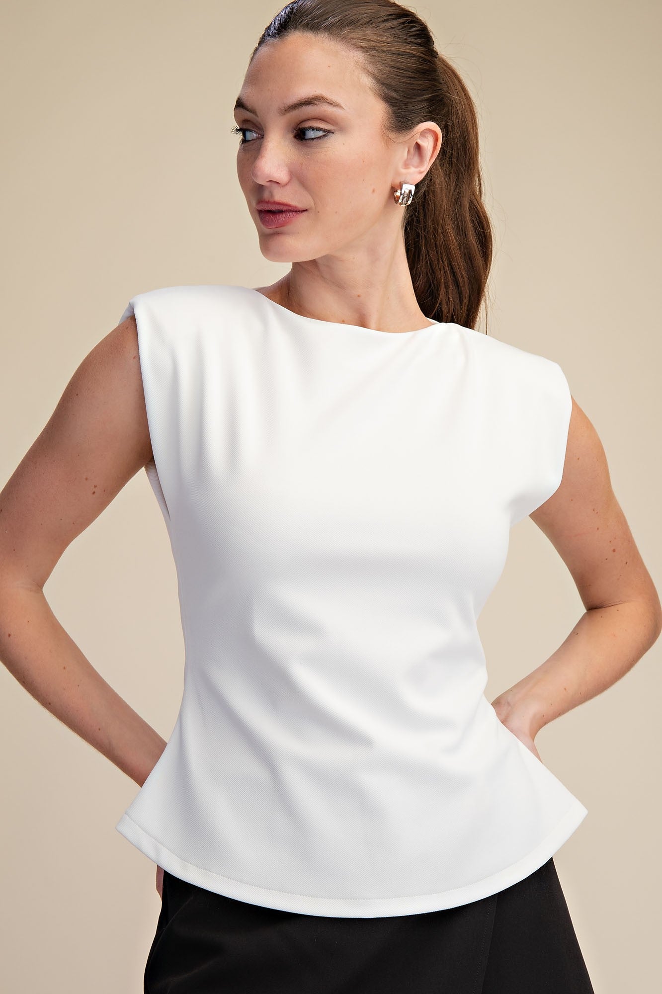 Millie White Sleeveless Padded Peplum Top