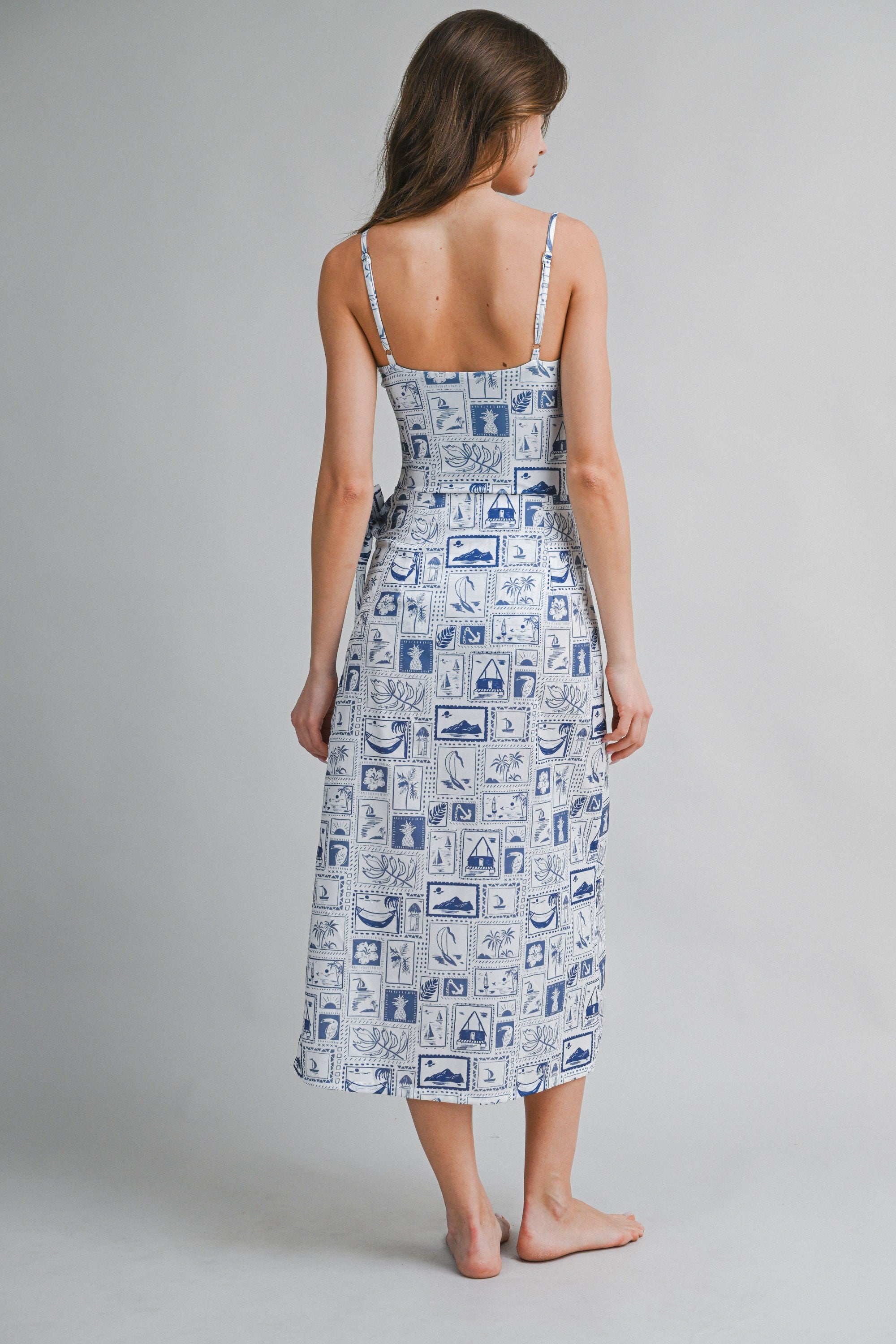 Marisol Blue Nautical Print Midi Wrap Skirt