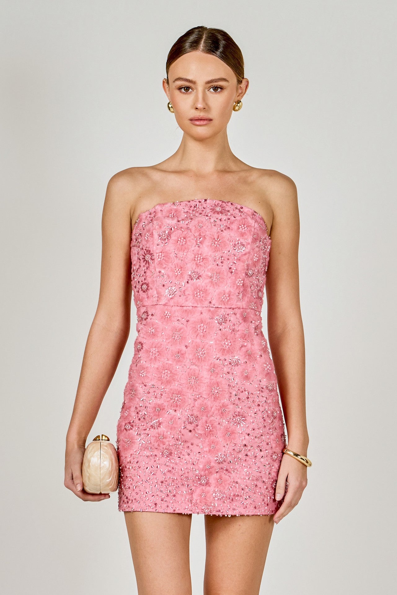 Missy sequin lace strapless mini dress